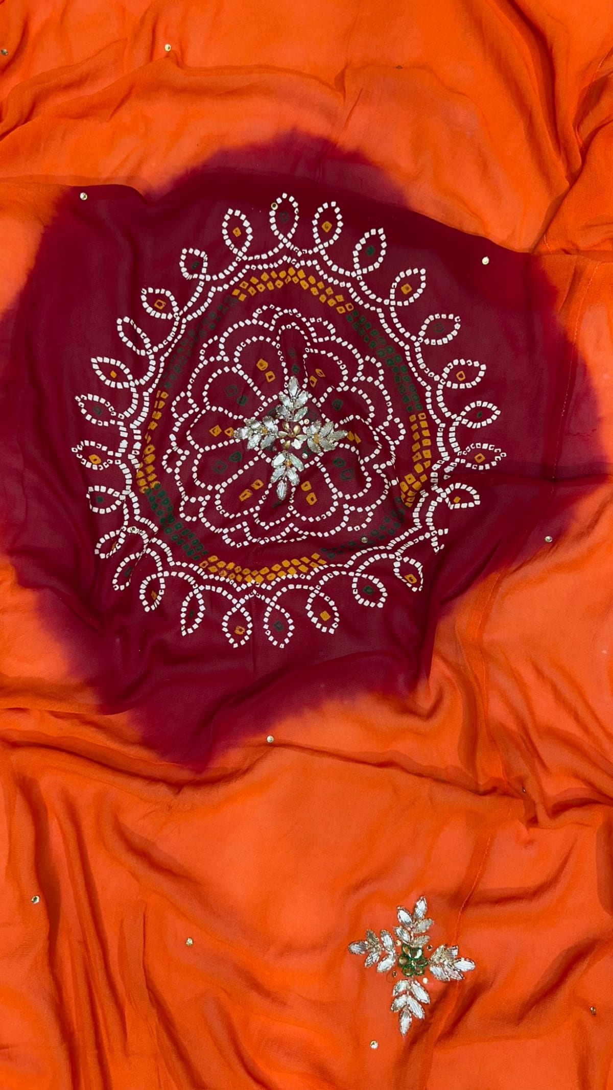 Elegant Traditional Orange Pilla Odhna in Viscose Georgette Fabric with Handcrafted Zardozi Kundan Patti Work