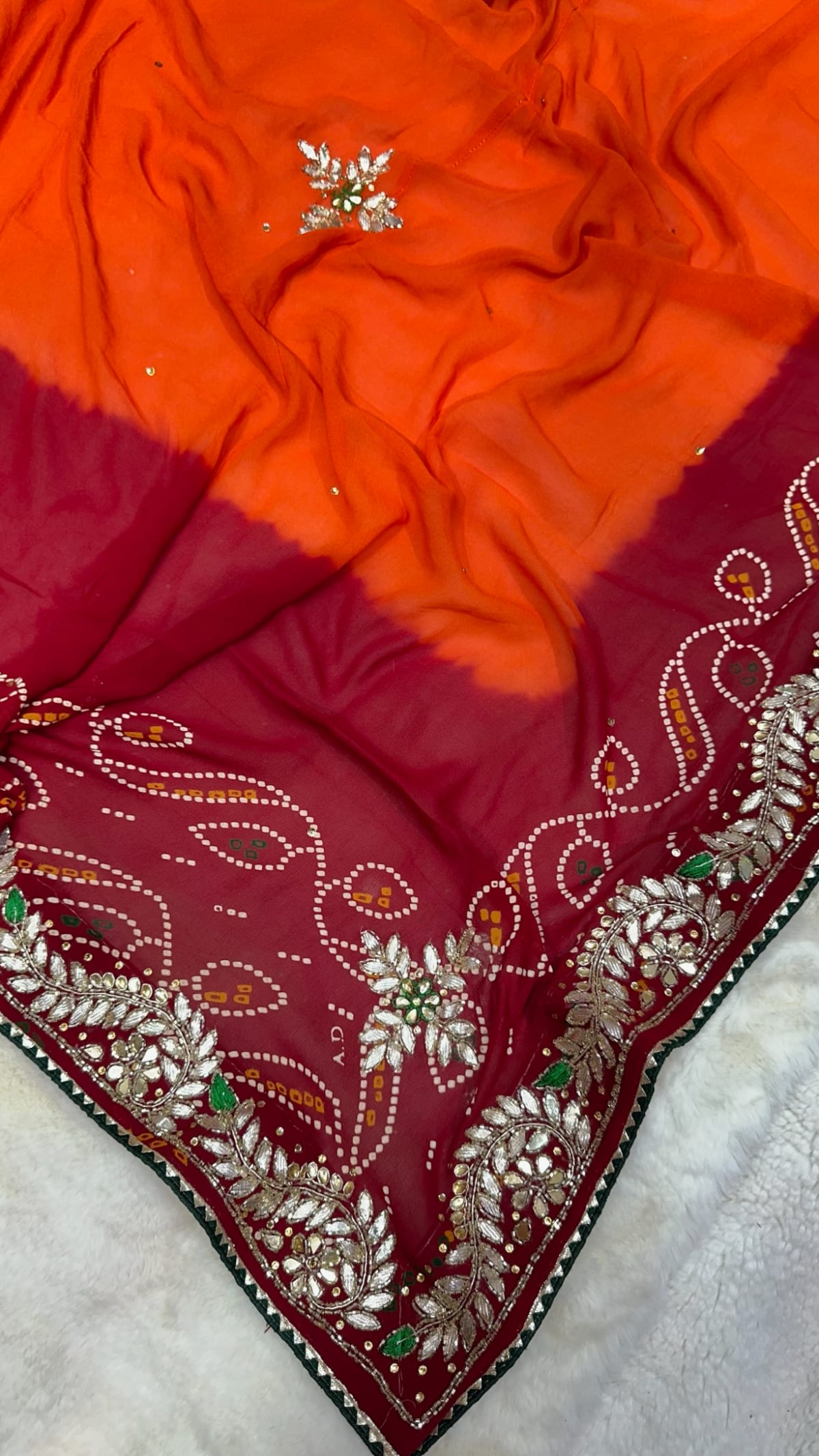 Elegant Traditional Orange Pilla Odhna in Viscose Georgette Fabric with Handcrafted Zardozi Kundan Patti Work