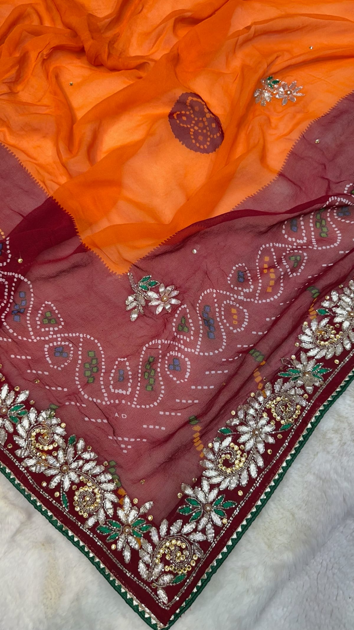 Royal Traditional Orange Pilla Odhna in Viscose Georgette Fabric with Zardozi & Kundan Patti Handwork