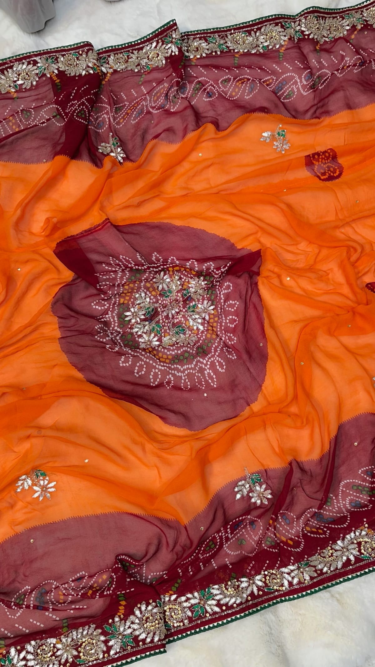 Royal Traditional Orange Pilla Odhna in Viscose Georgette Fabric with Zardozi & Kundan Patti Handwork