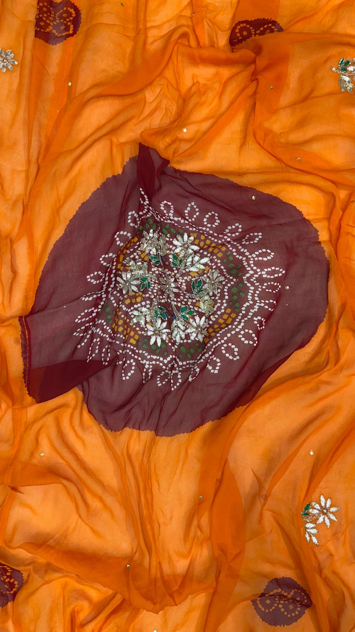 Royal Traditional Orange Pilla Odhna in Viscose Georgette Fabric with Zardozi & Kundan Patti Handwork