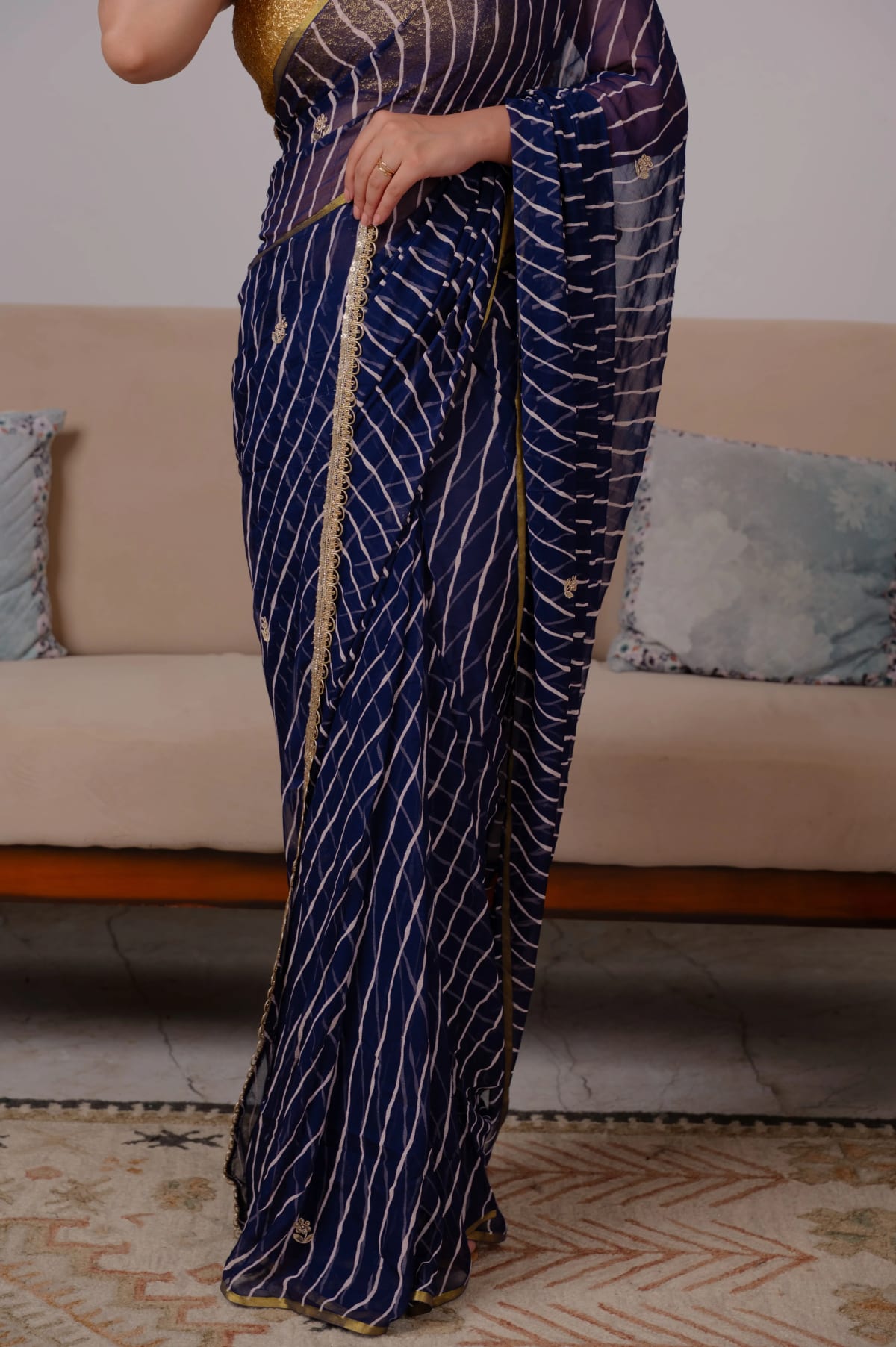 Pure Chiffon Fabric Lehariya Saree with Elegant Kardana Buti Work