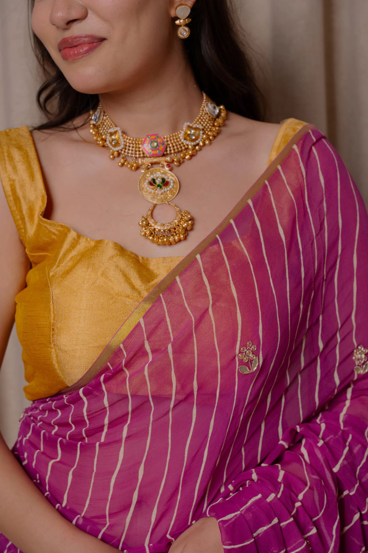 Pure Chiffon Fabric Lehariya Saree with Elegant Kardana Buti Work