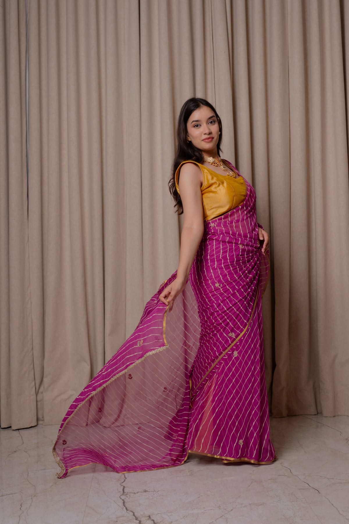 Pure Chiffon Fabric Lehariya Saree with Elegant Kardana Buti Work