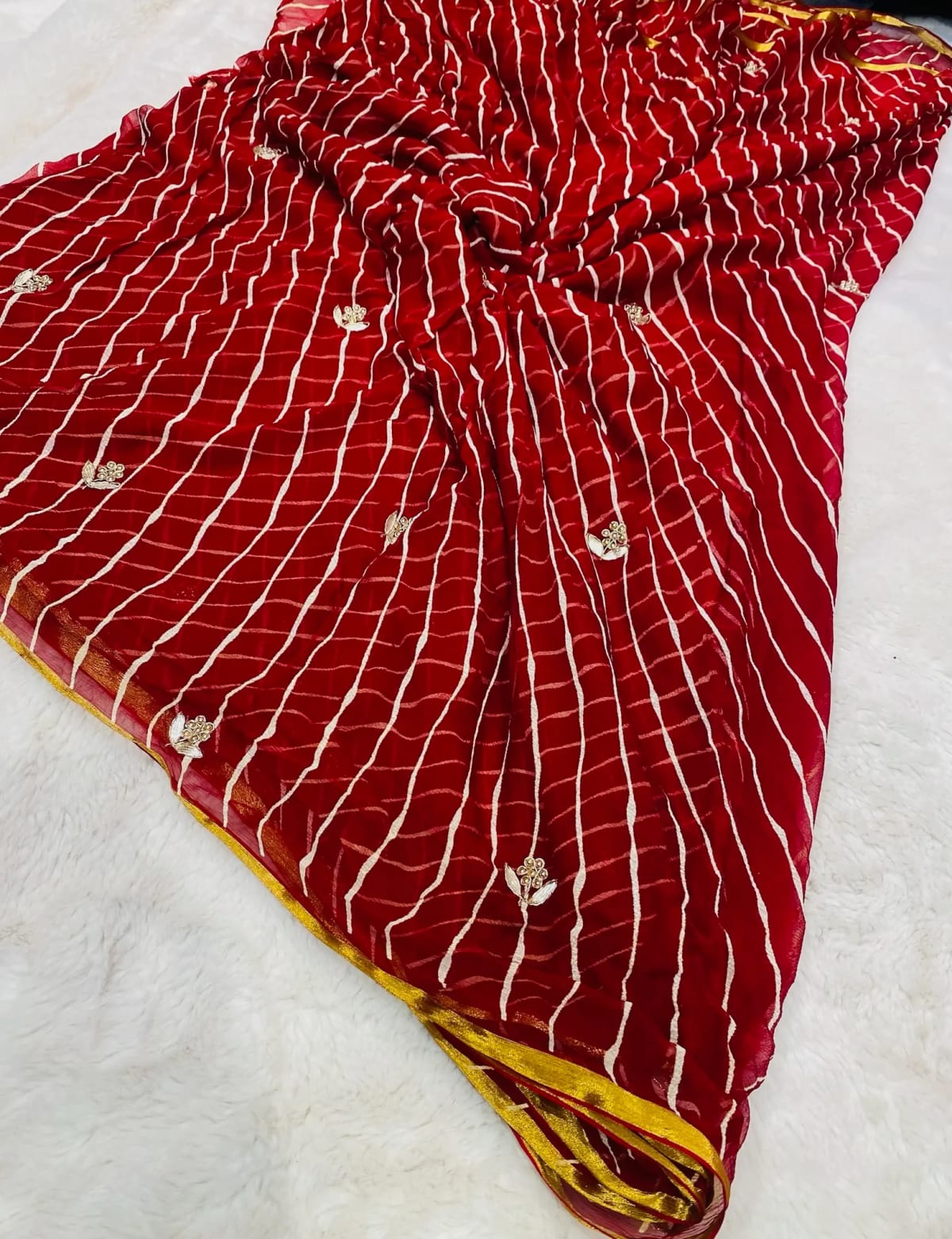 Pure Chiffon Fabric Lehariya Saree with Elegant Kardana Buti Work
