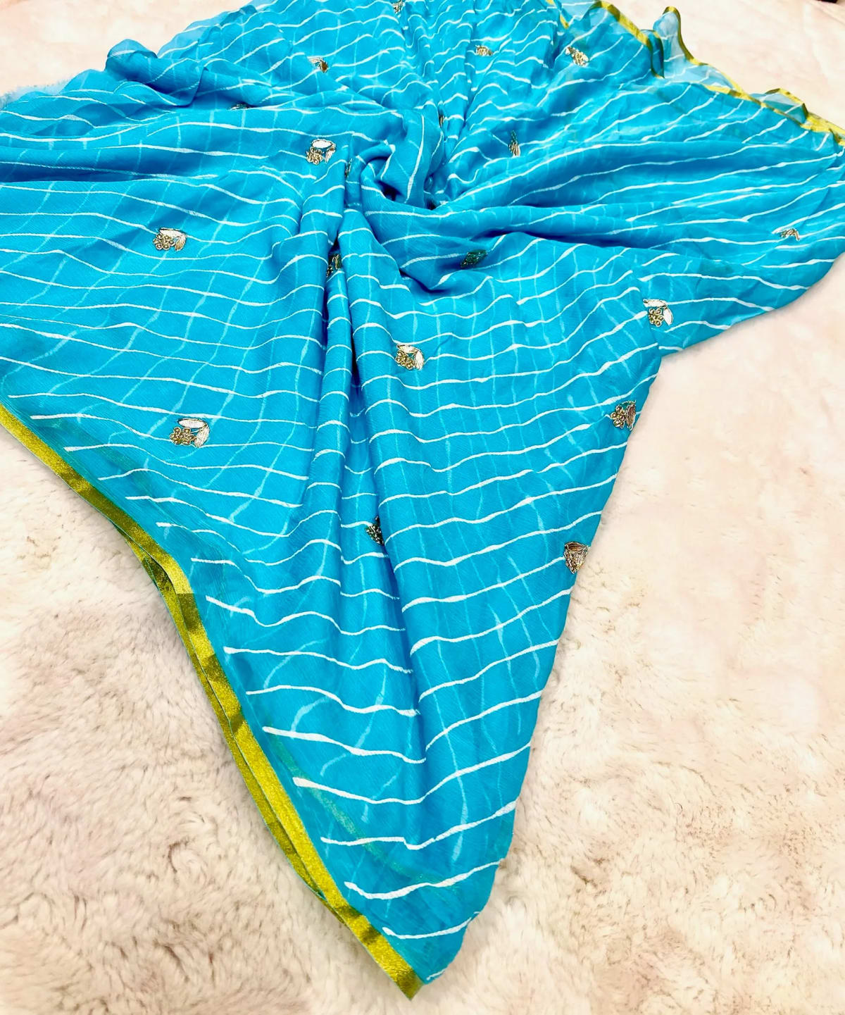 Pure Chiffon Fabric Lehariya Saree with Elegant Kardana Buti Work