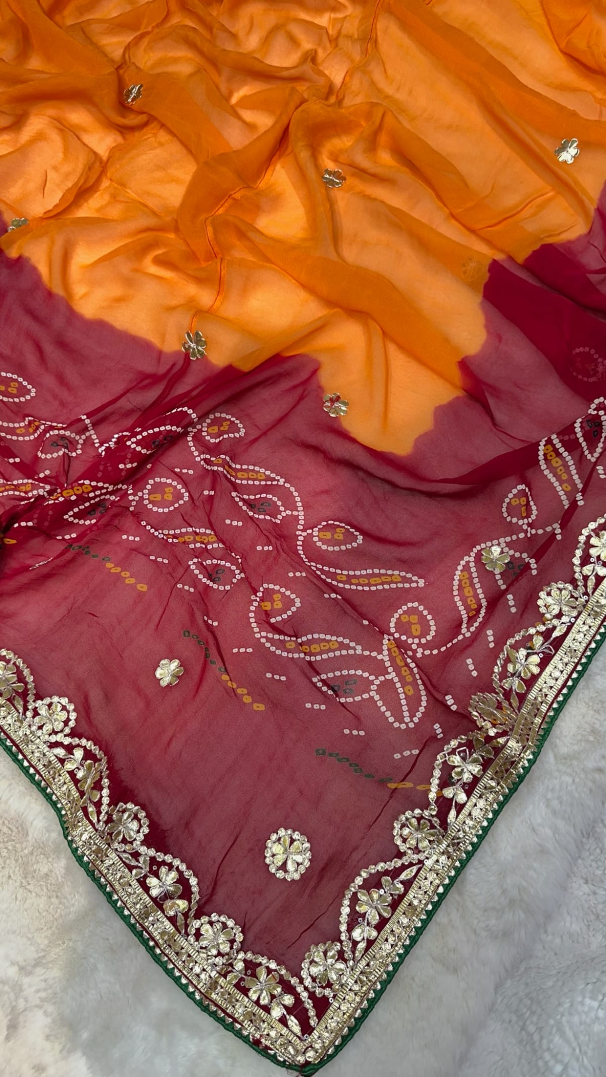 Classic Traditional Orange Pilla Odhna – Viscose Georgette Fabric Ethnic Dupatta with Handcrafted Gotta Patti Work