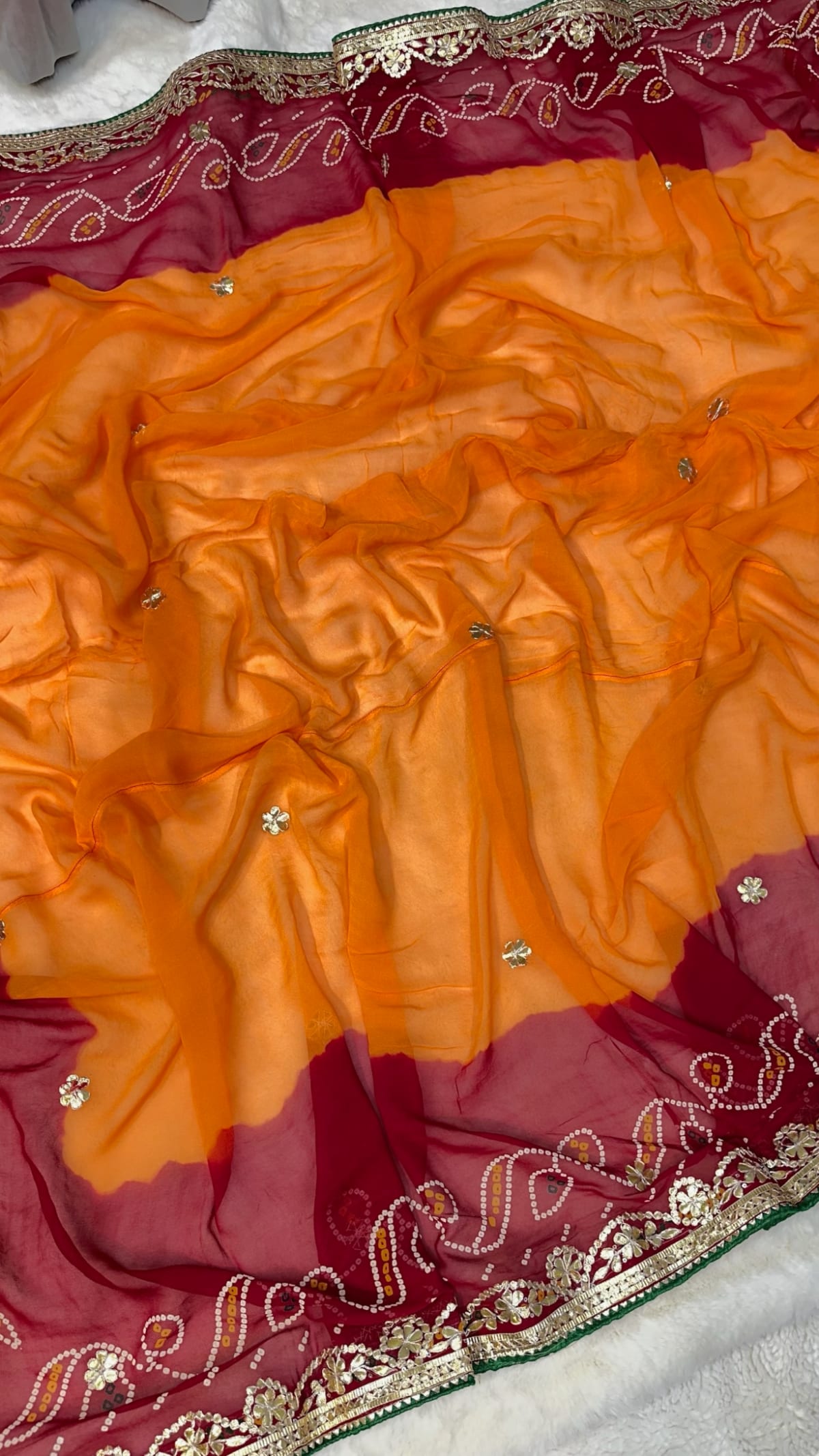 Classic Traditional Orange Pilla Odhna – Viscose Georgette Fabric Ethnic Dupatta with Handcrafted Gotta Patti Work