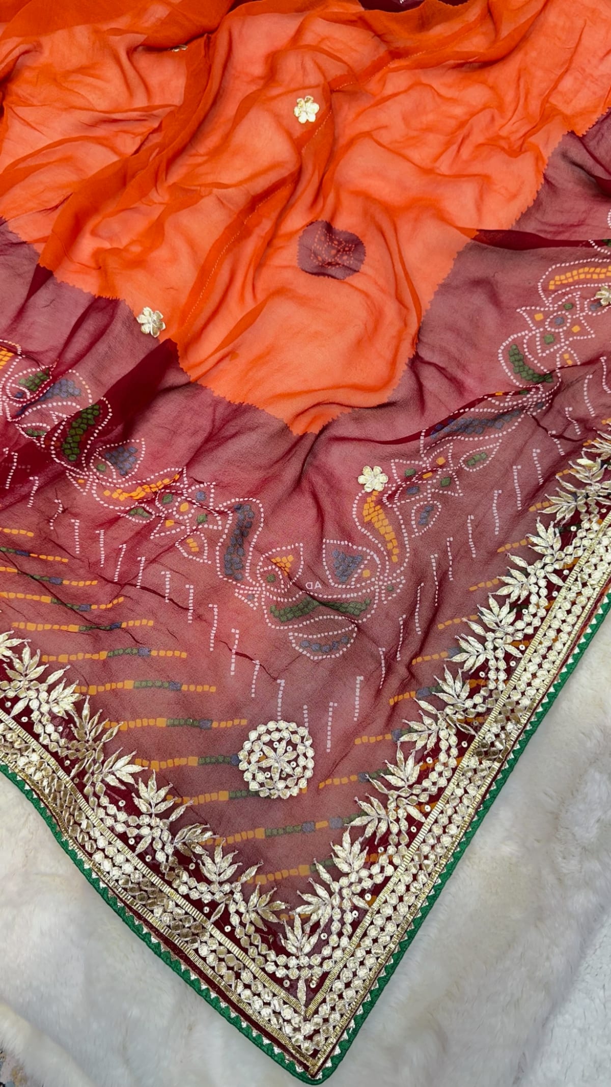 Traditional Orange Pilla Odhna – Viscose Georgette Fabric Rajasthani Dupatta with Gotta Patti Hand Embroidery