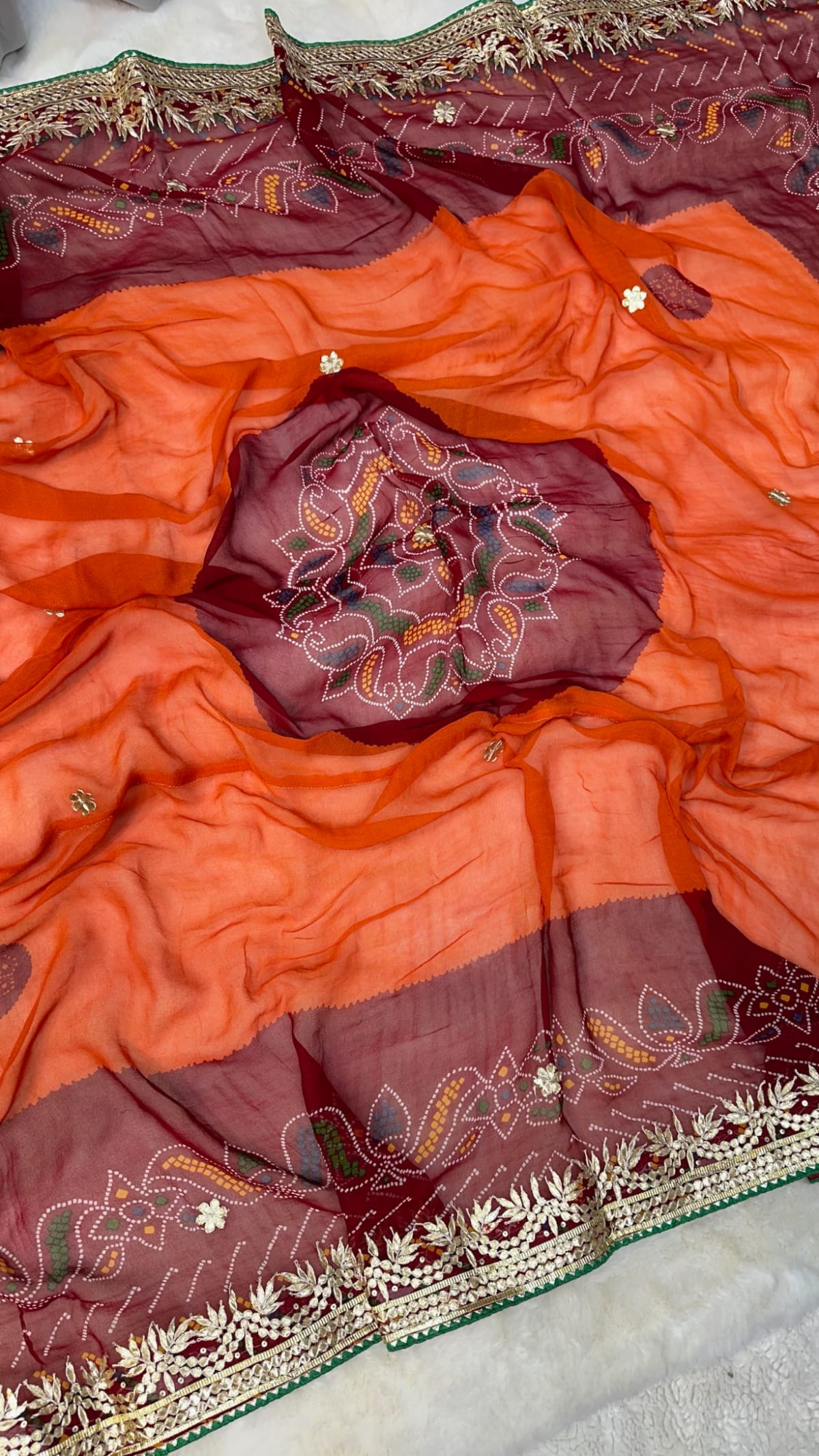 Traditional Orange Pilla Odhna – Viscose Georgette Fabric Rajasthani Dupatta with Gotta Patti Hand Embroidery