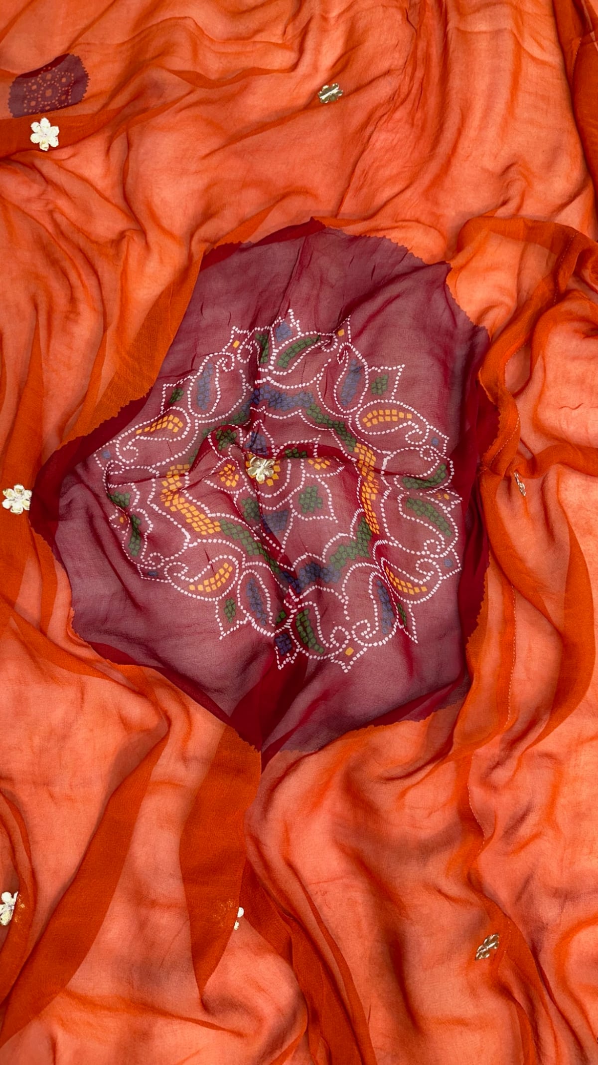 Traditional Orange Pilla Odhna – Viscose Georgette Fabric Rajasthani Dupatta with Gotta Patti Hand Embroidery
