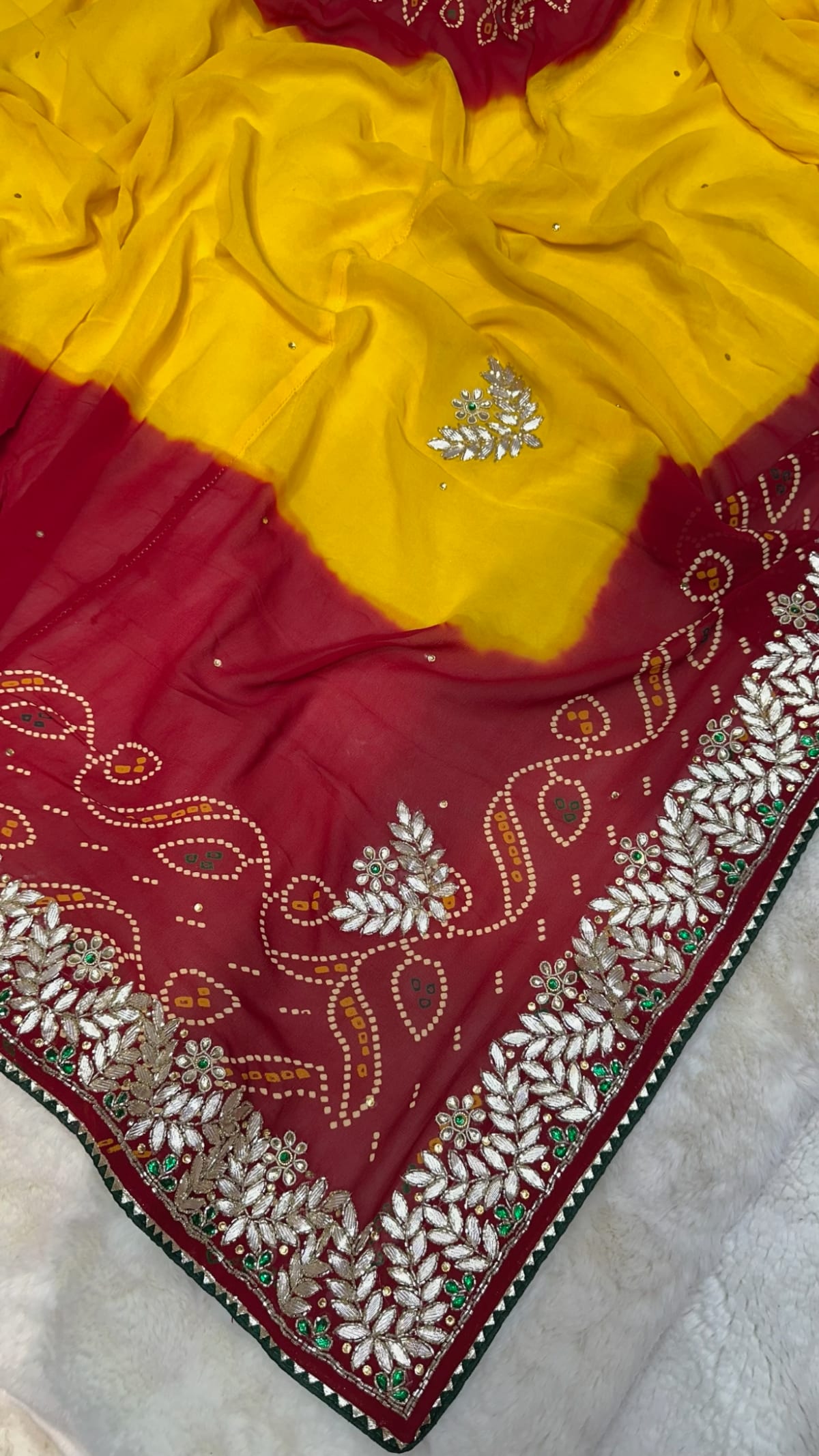 Traditional Lemon Pilla Odhna – Viscose Georgette Fabric Rajasthani Dupatta with Zardozi Kundan Patti Work