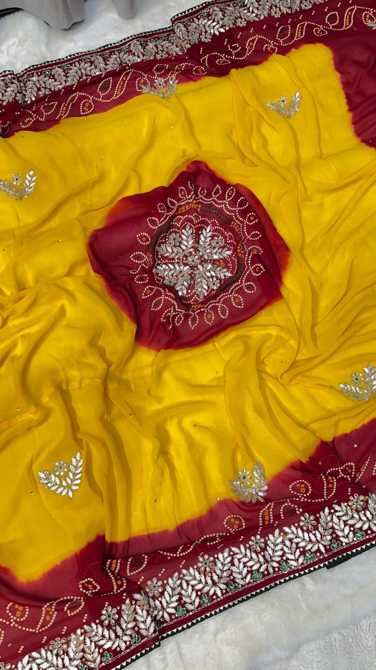 Traditional Lemon Pilla Odhna – Viscose Georgette Fabric Rajasthani Dupatta with Zardozi Kundan Patti Work