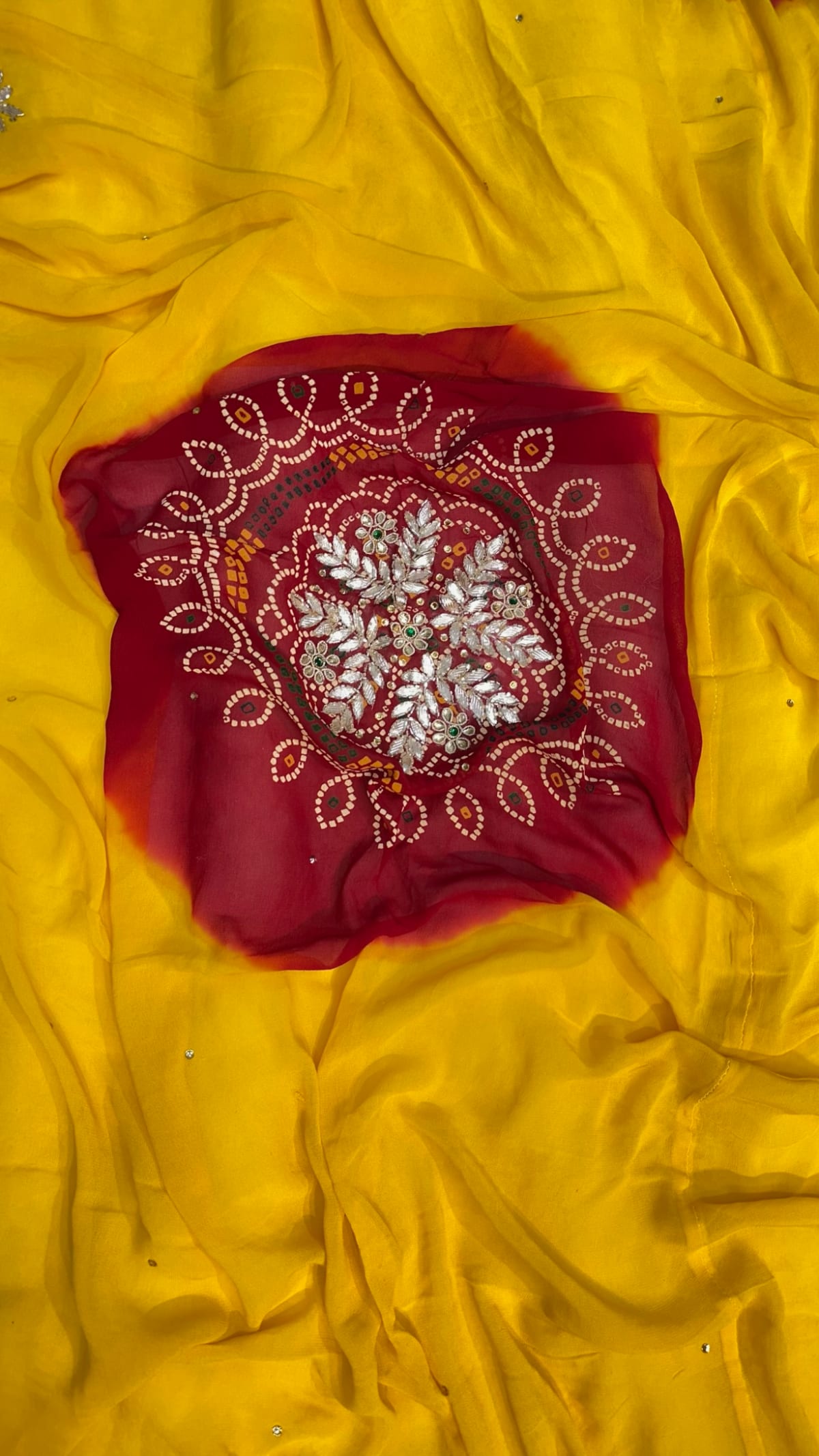 Traditional Lemon Pilla Odhna – Viscose Georgette Fabric Rajasthani Dupatta with Zardozi Kundan Patti Work