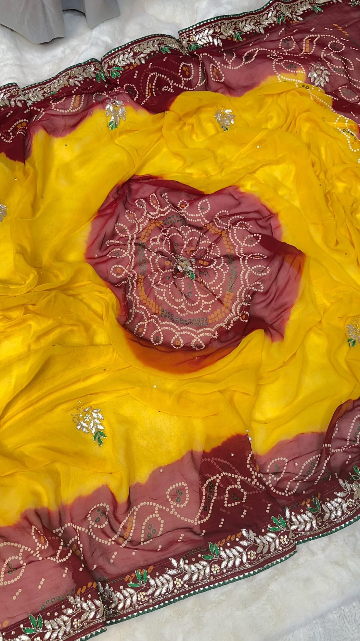 Premium Lemon Pilla Odhna – Viscose Georgette Fabric Traditional Rajasthani Dupatta with Zardozi Kundan Patti Work