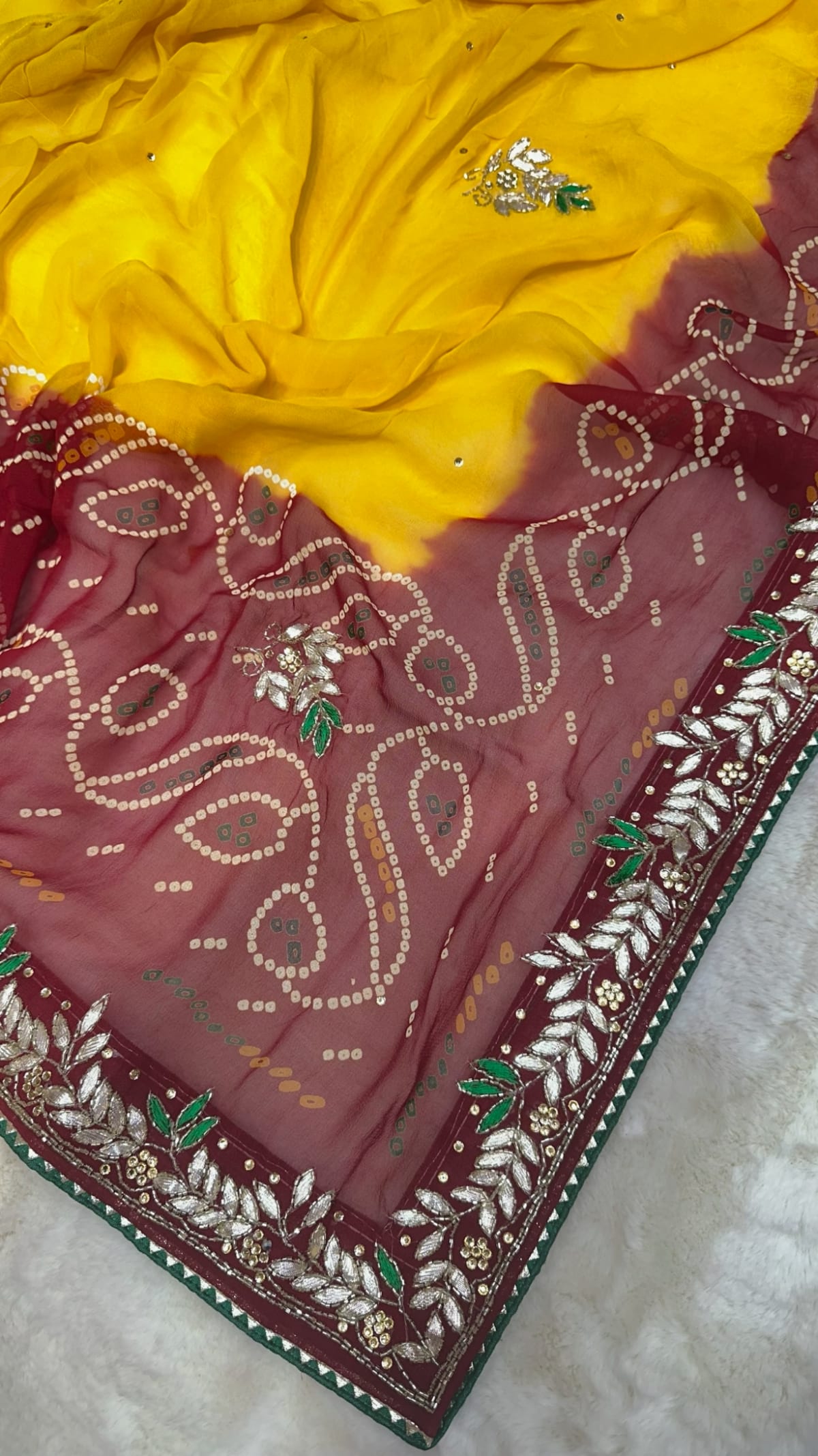 Premium Lemon Pilla Odhna – Viscose Georgette Fabric Traditional Rajasthani Dupatta with Zardozi Kundan Patti Work