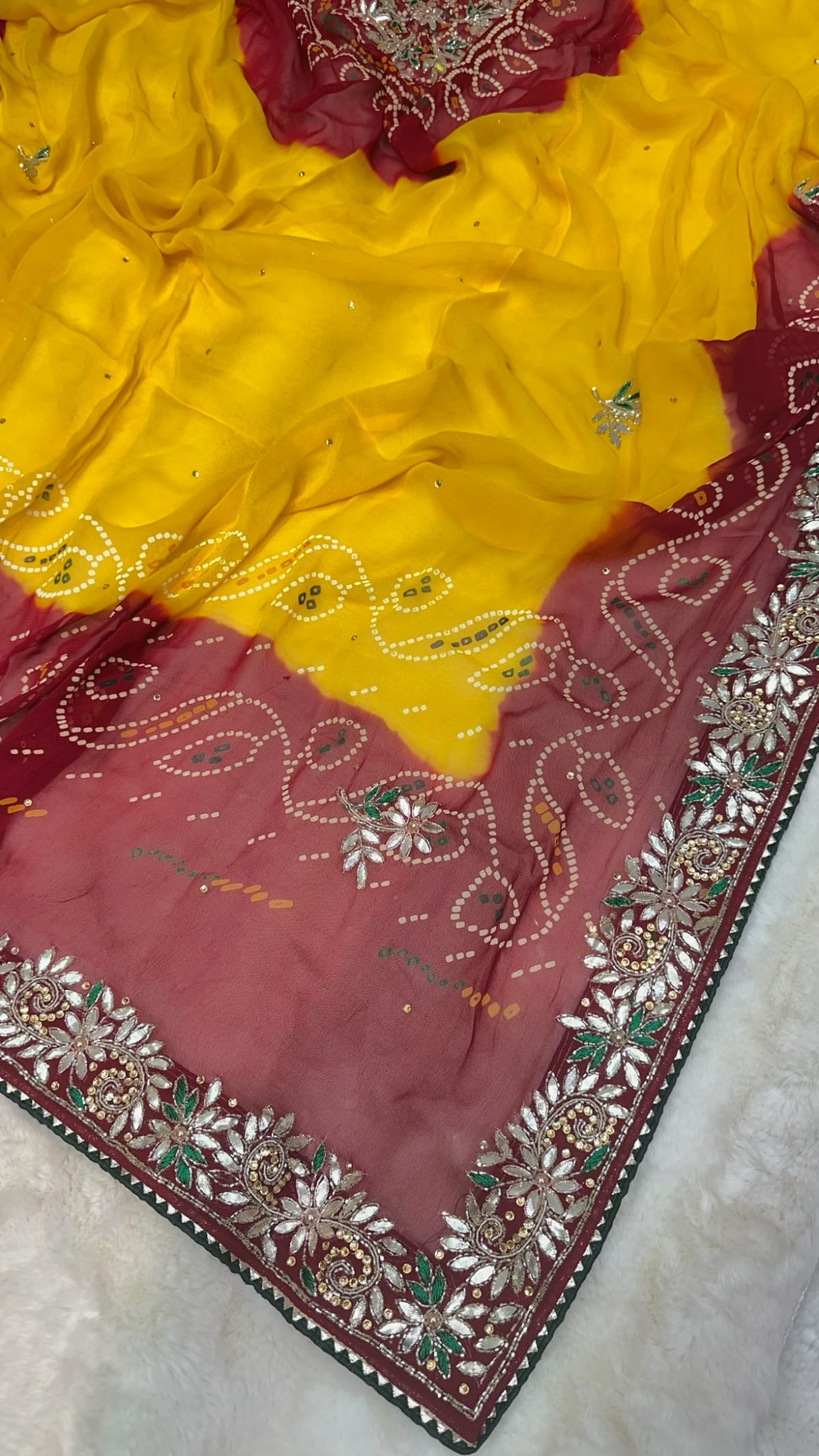 Designer Lemon Pilla Odhna – Viscose Georgette Fabric Rajasthani Dupatta with Zardozi Kundan Patti Handwork