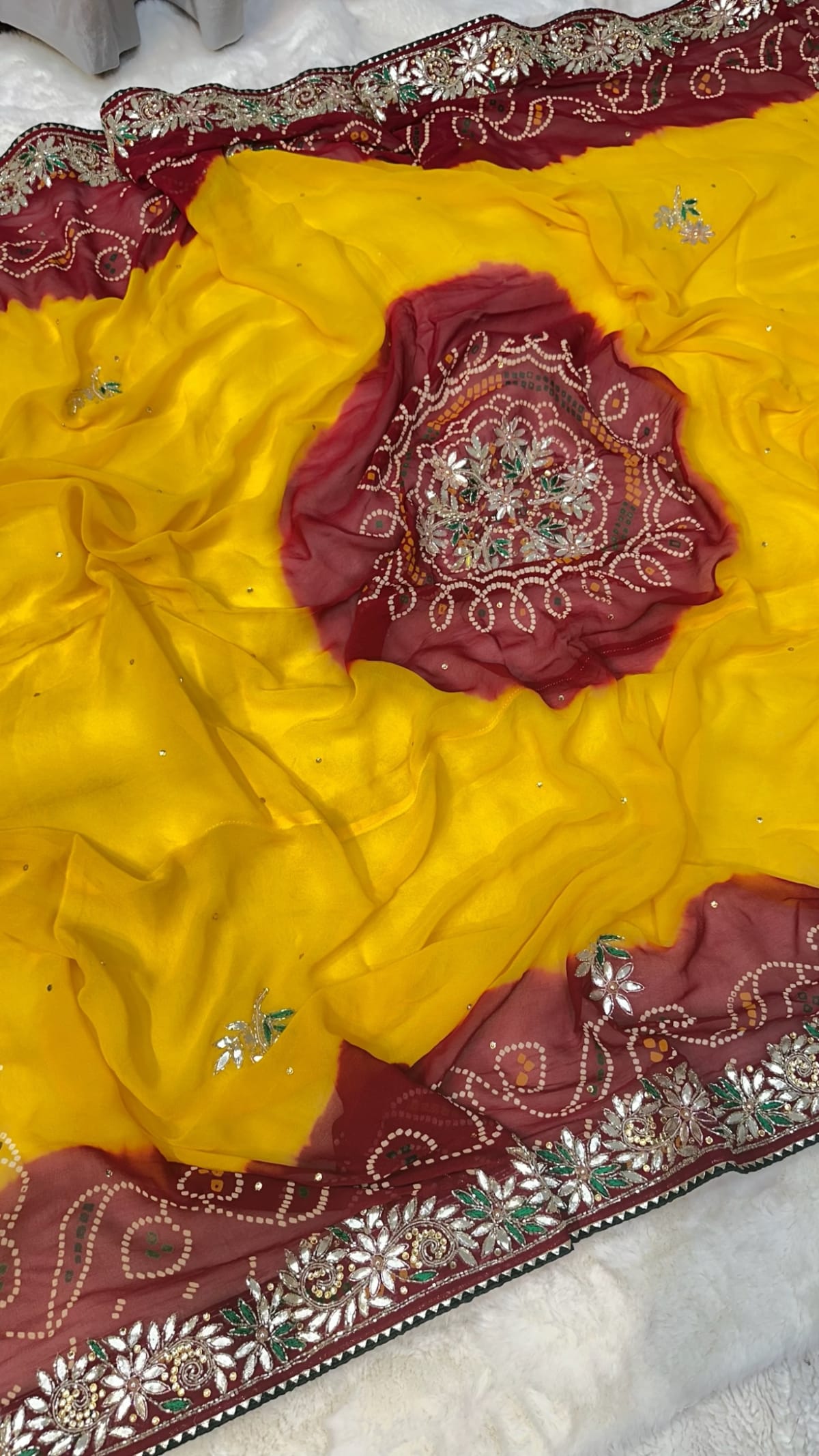 Designer Lemon Pilla Odhna – Viscose Georgette Fabric Rajasthani Dupatta with Zardozi Kundan Patti Handwork