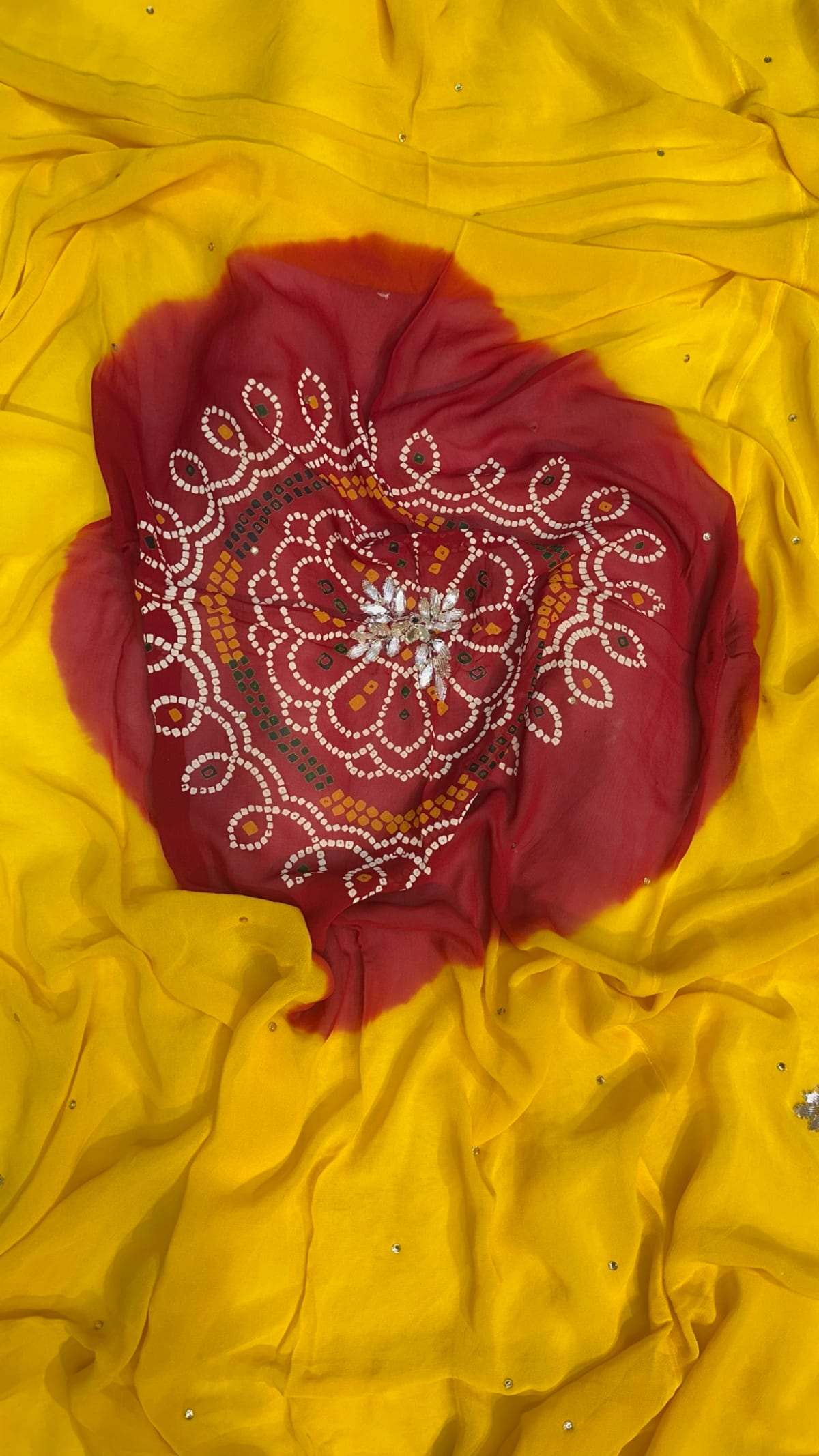 Lemon Pilla Odhna – Viscose Georgette Fabric Rajasthani Dupatta with Zardozi Kundan Patti Embroidery