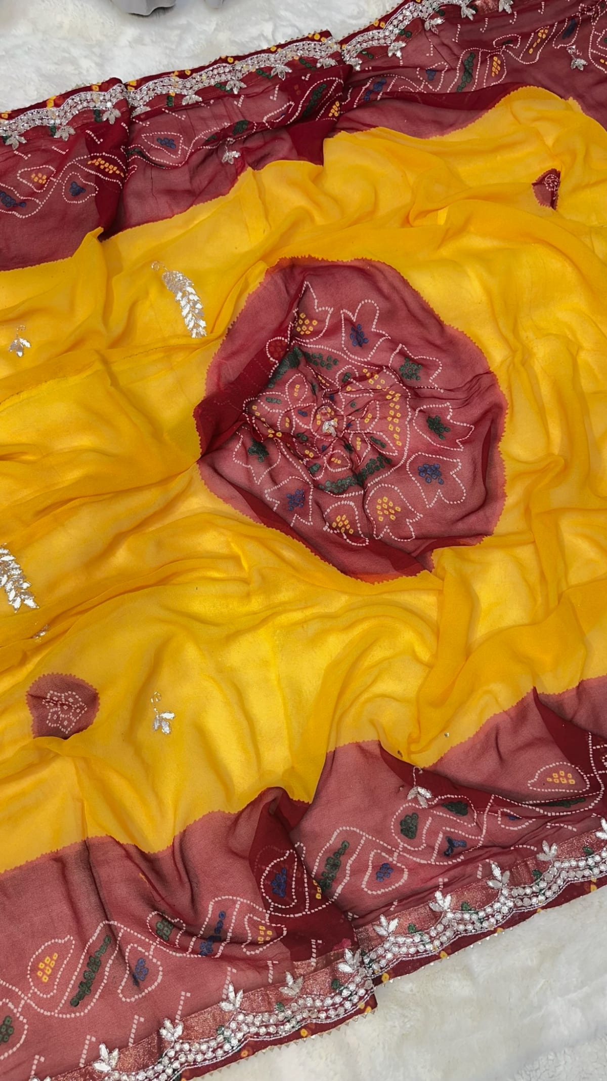 Traditional Lemon Pilla Odhna – Viscose Georgette Fabric Rajasthani Dupatta with Zardozi Kundan Pipe Patti Work