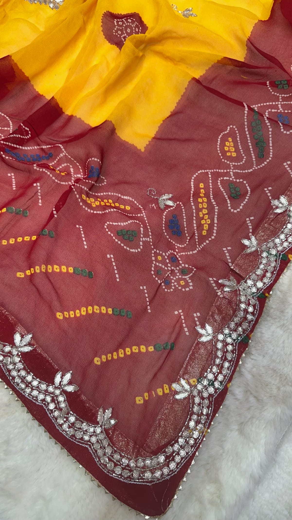 Traditional Lemon Pilla Odhna – Viscose Georgette Fabric Rajasthani Dupatta with Zardozi Kundan Pipe Patti Work