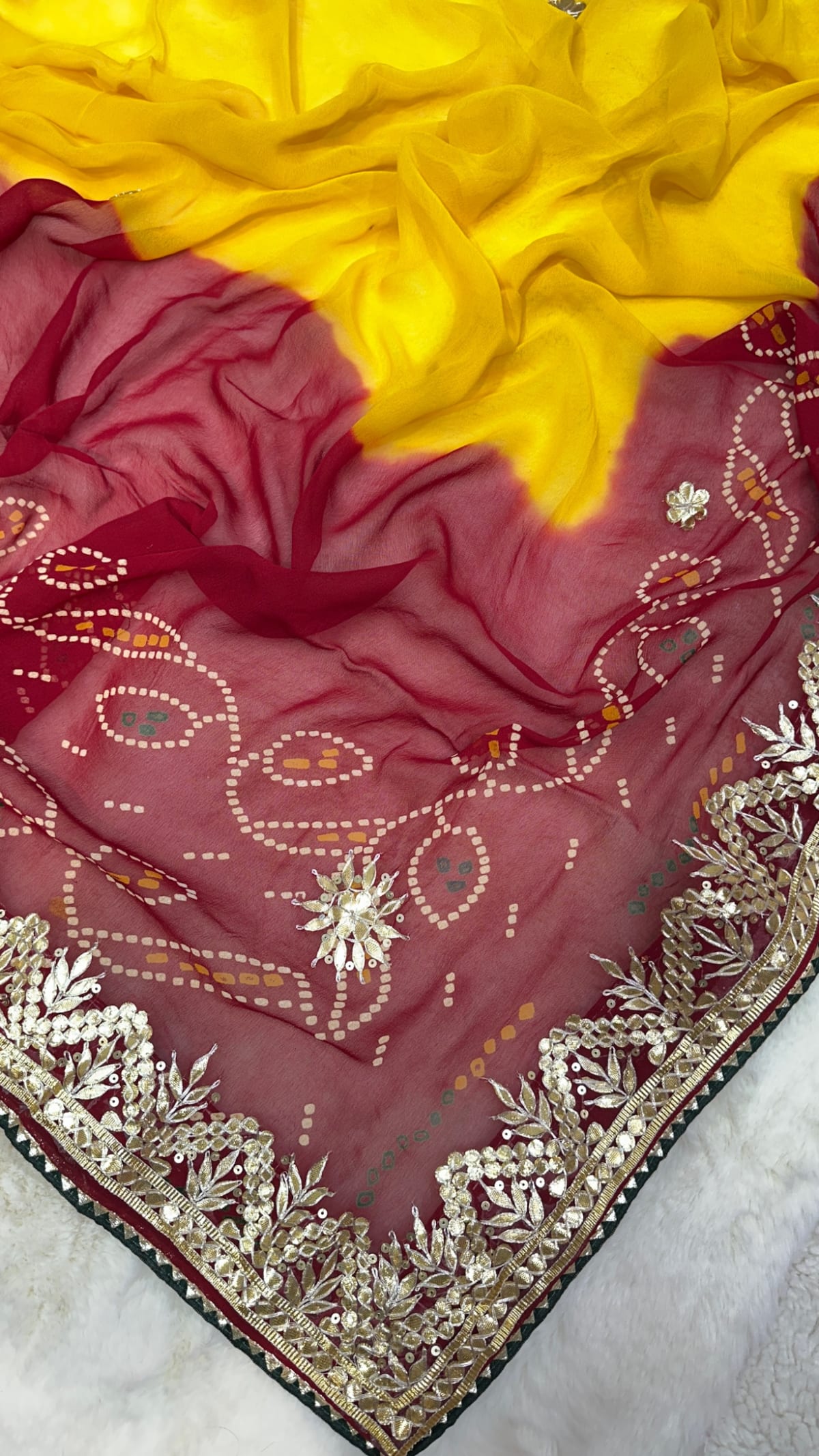 Lemon Pilla Odhna – Viscose Georgette Fabric Traditional Dupatta with Handcrafted Gotta Patti Work