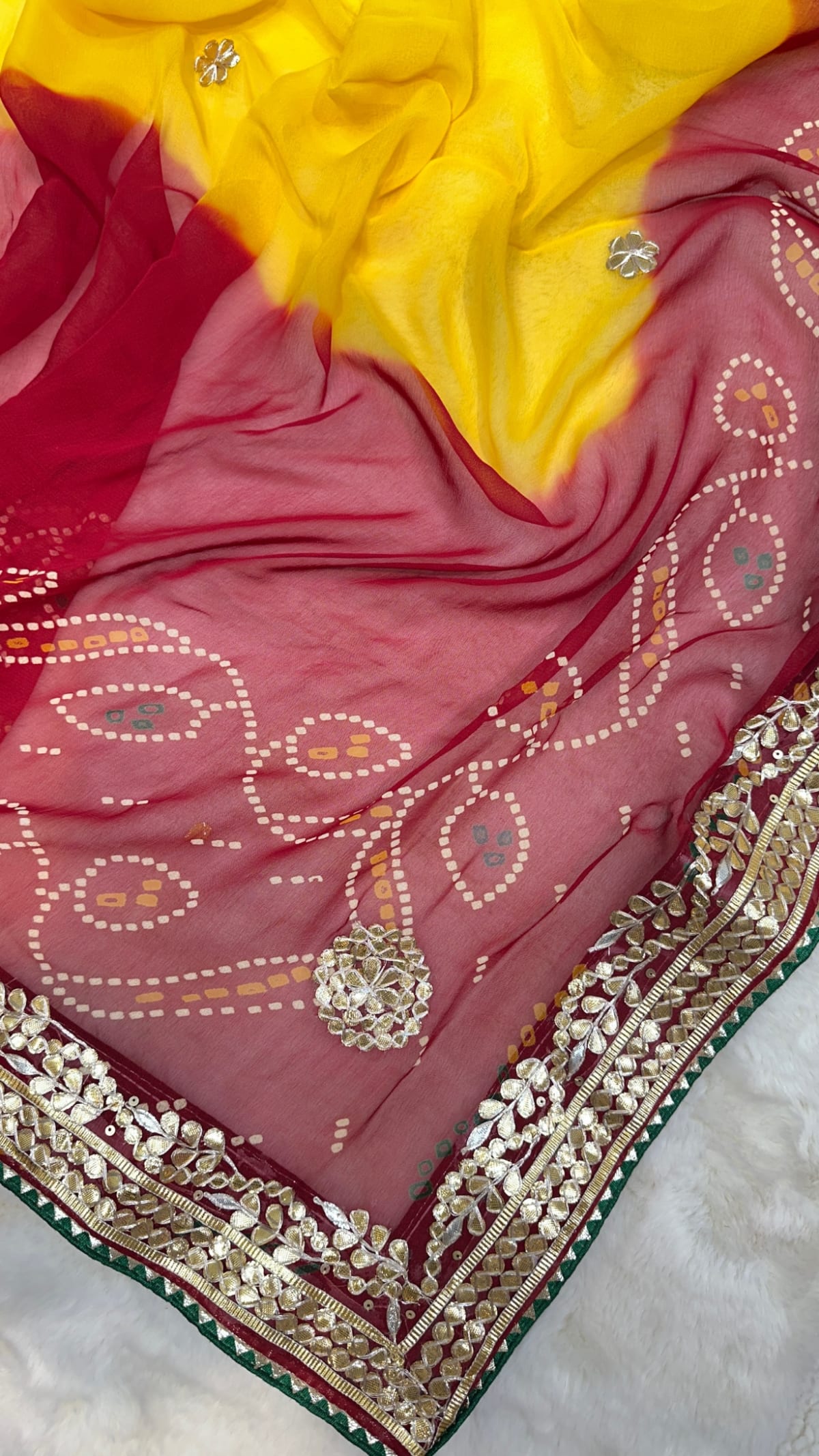 Premium Lemon Pilla Odhna – Viscose Georgette Fabric Rajasthani Dupatta with Designer Gotta Patti Work
