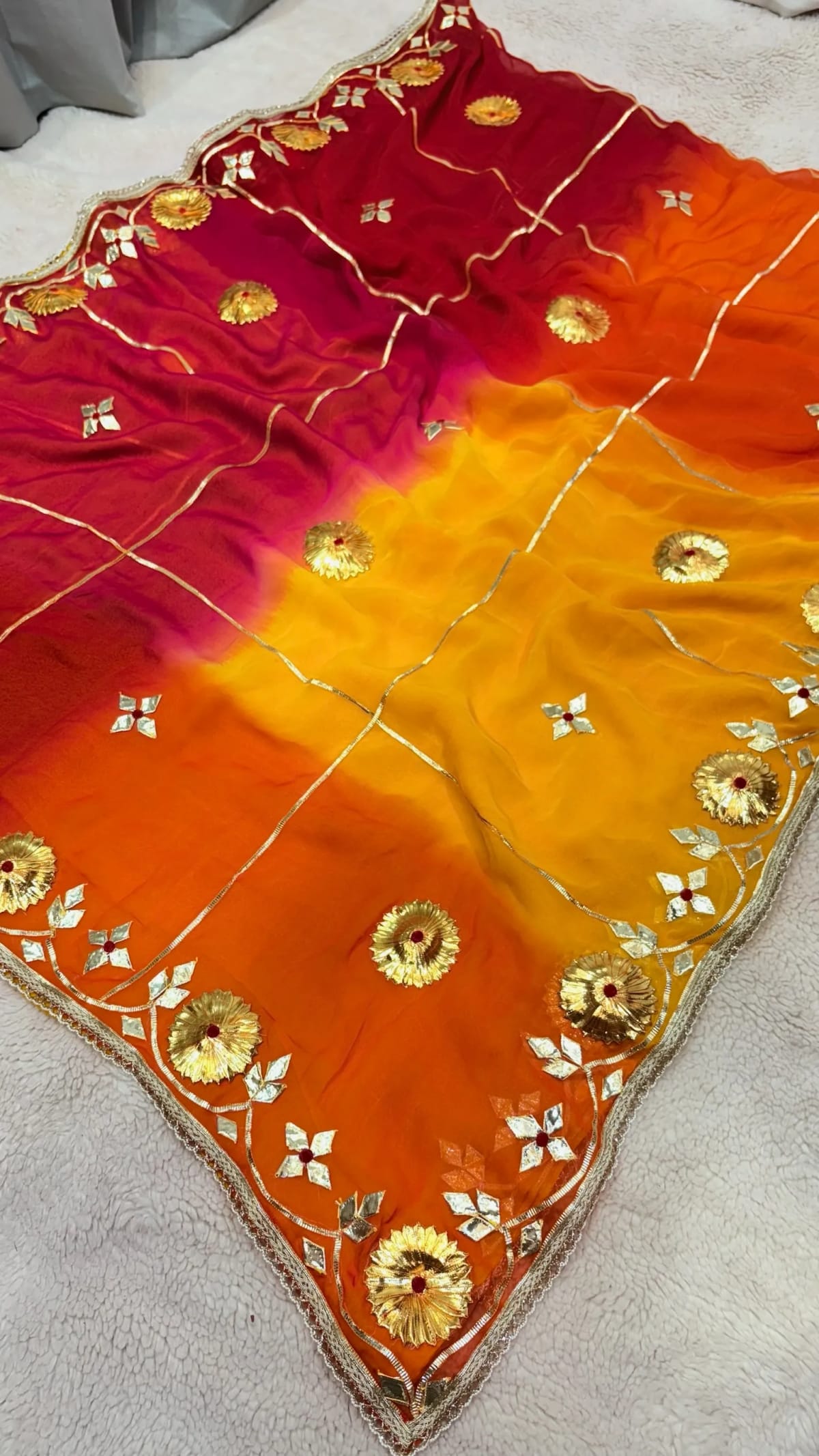 Pure Chiffon Fabric Saree with Traditional Kaccha Gota Handwork