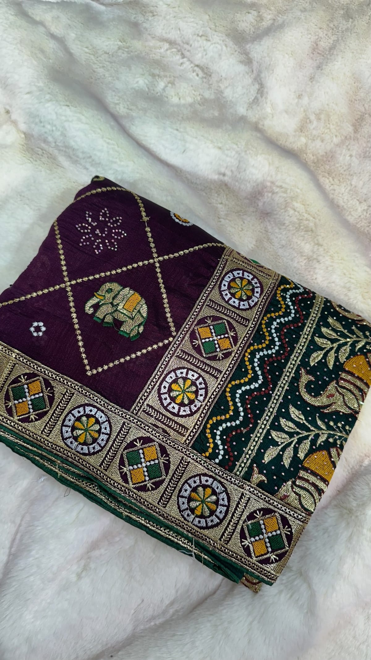 Designer Rajwadi Dola Moss Silk Fabric Saree with Diamond Stone Work – Royal Ethnic Wedding & Festive Wear Saree