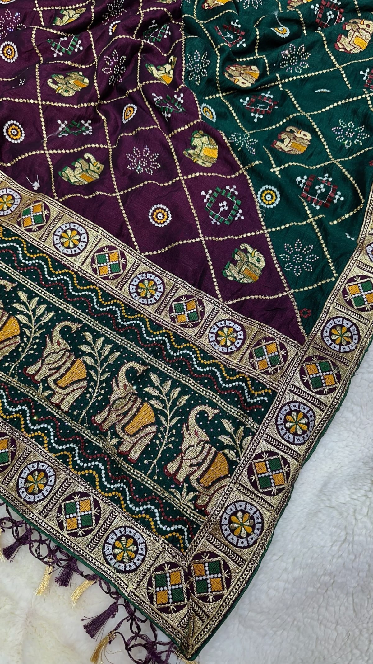 Designer Rajwadi Dola Moss Silk Fabric Saree with Diamond Stone Work – Royal Ethnic Wedding & Festive Wear Saree