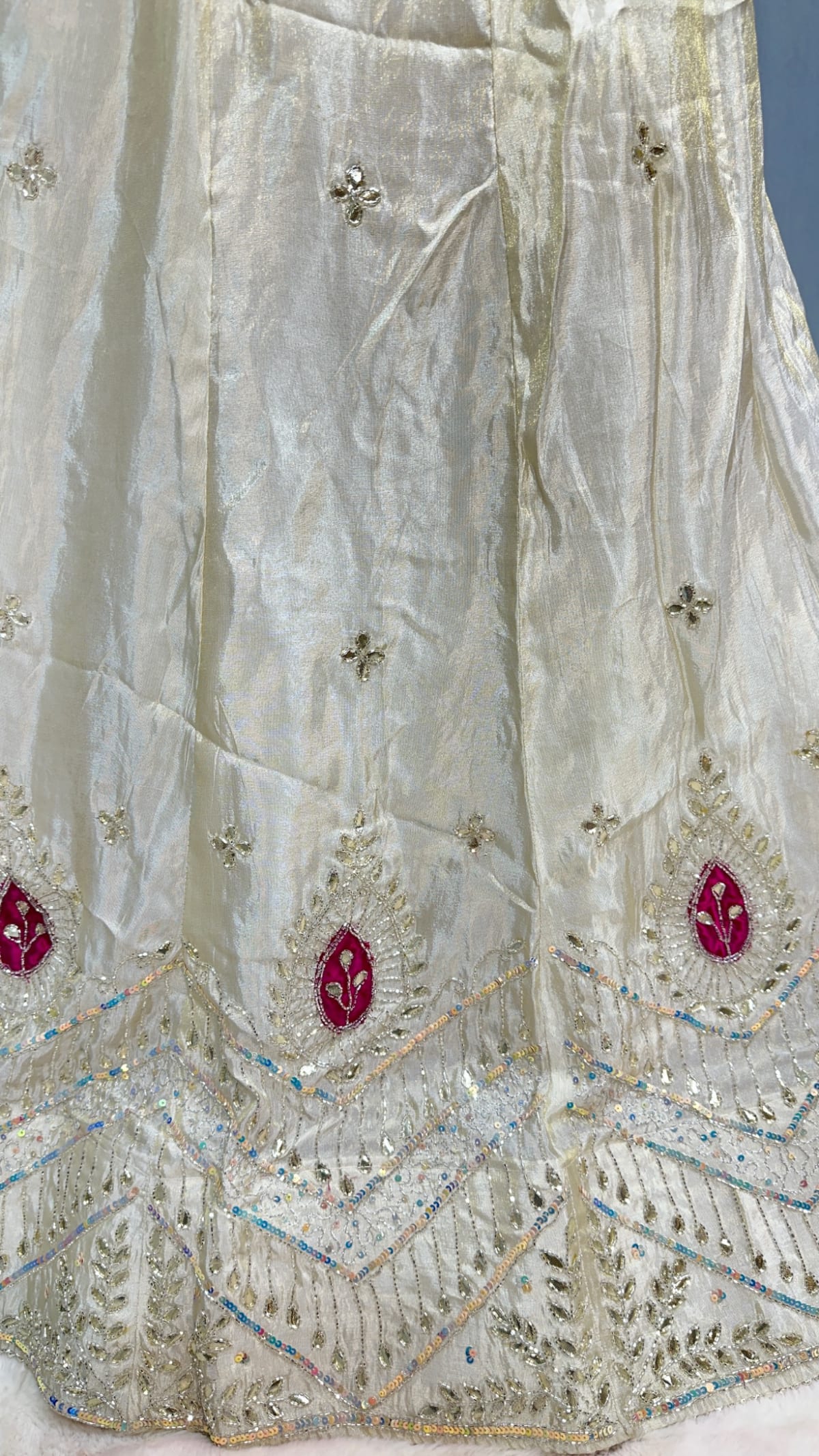 Designer Crepe Silk Fabric Lehenga Chunni Set with Handmade Kundan Moti Diamond Stone Patti Work – Bridal Wedding & Festive Wear