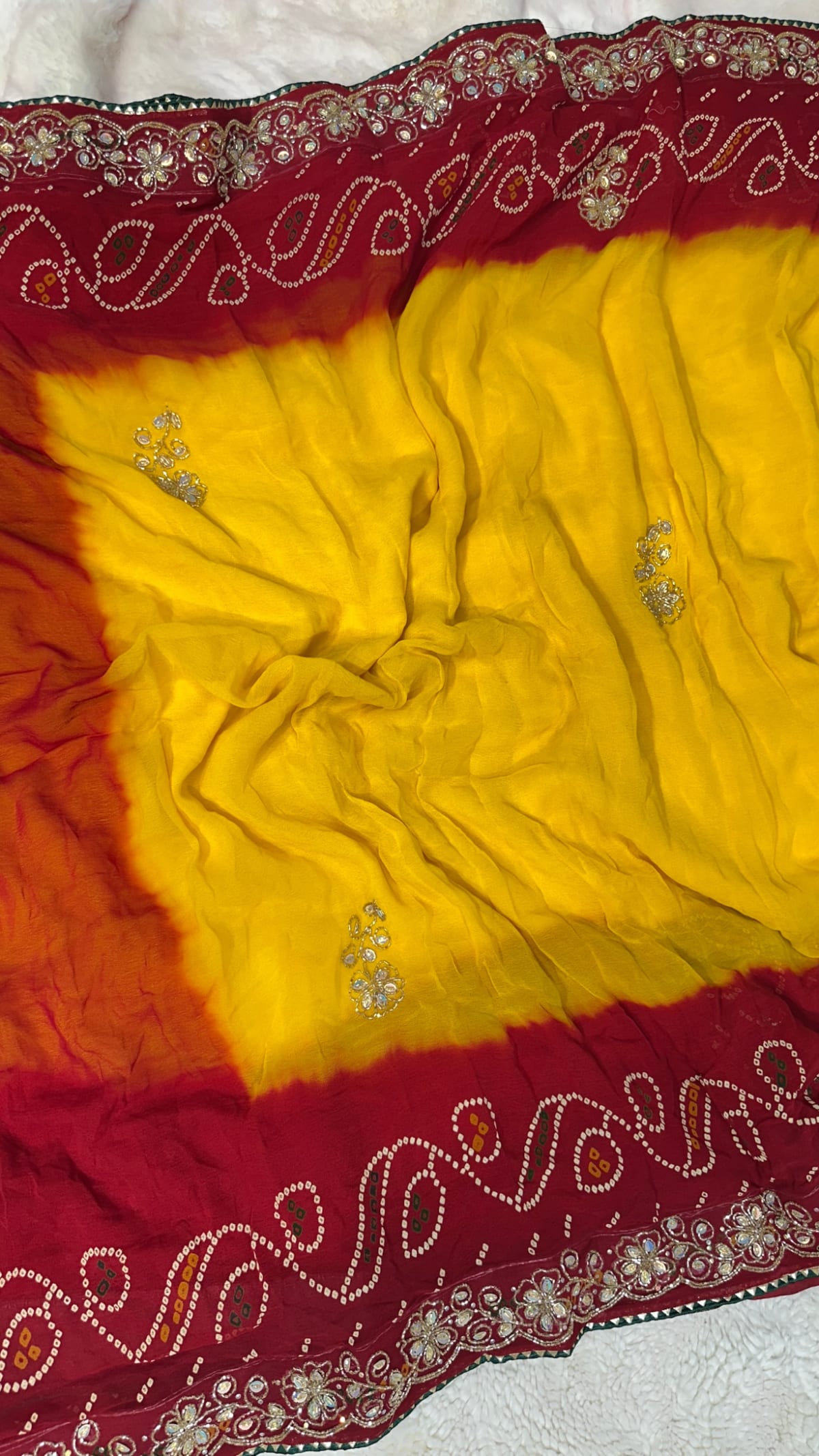 Lemon Pilla Designer Saree in Pure Viscose Georgette Fabric with Kundan Patti & Moti Work – Festive Party Wear Saree