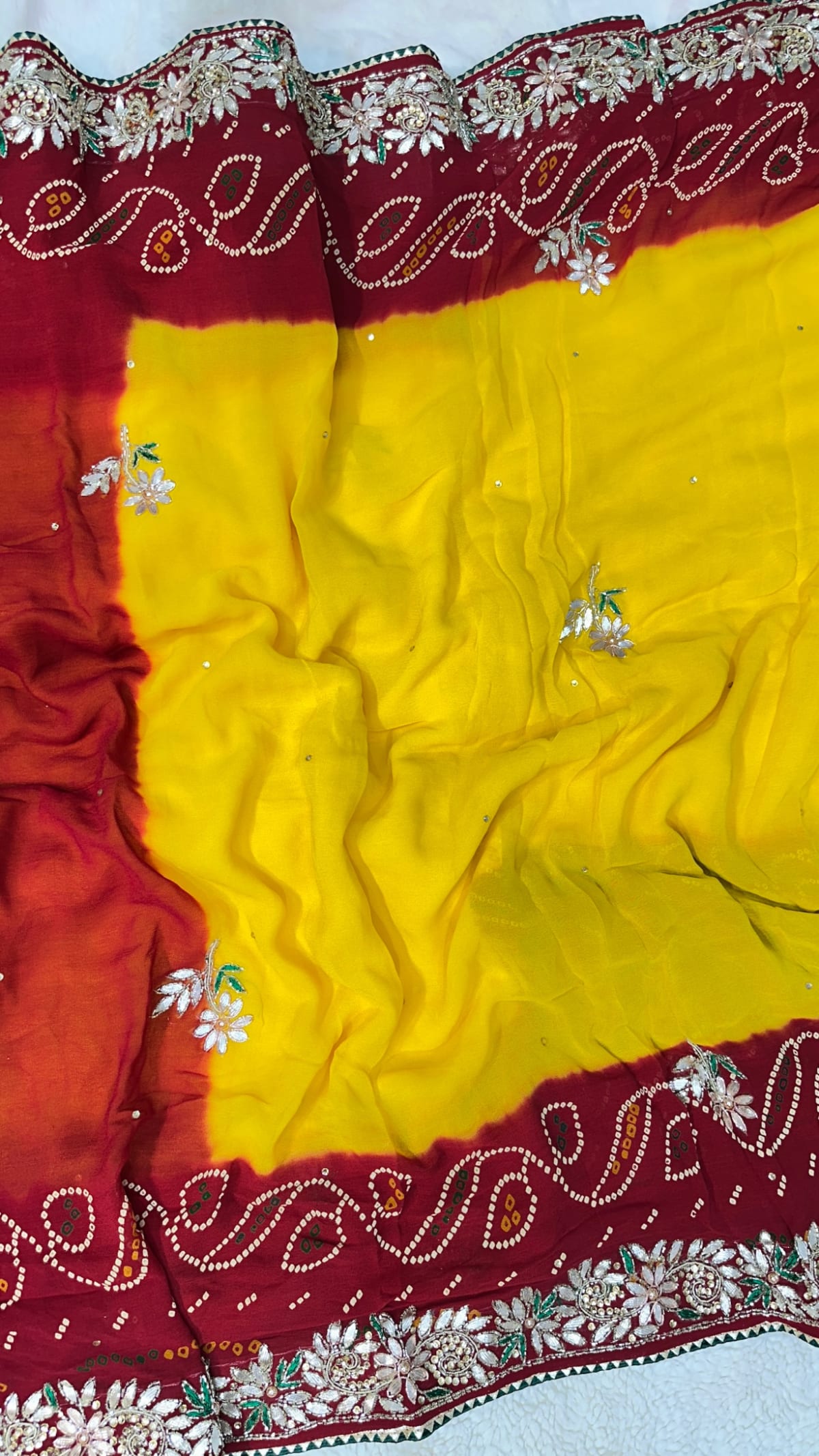 Lemon Pilla Designer Saree in Pure Viscose Georgette Fabric with Kundan Patti & Moti Work – Trending Festive & Wedding Wear Saree