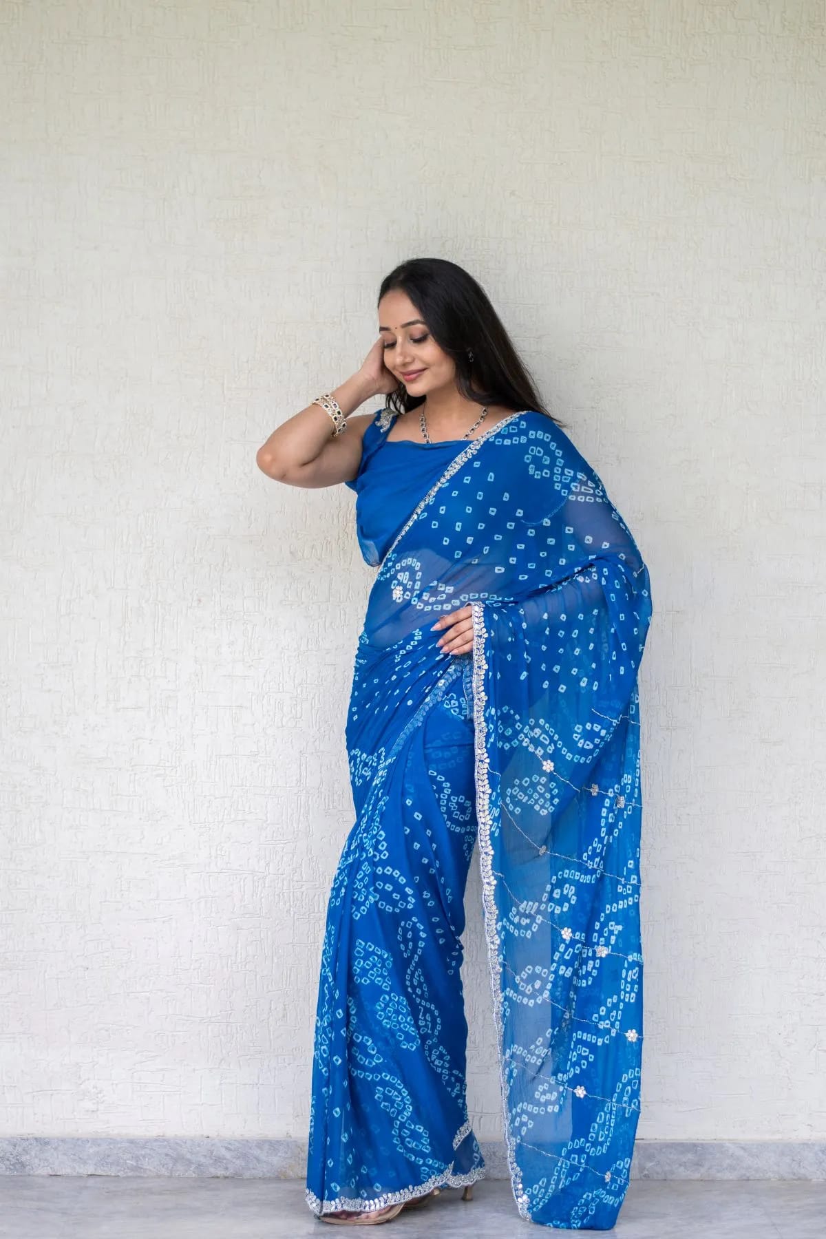 Chiffon Fabric Bandhej Saree with Kardana Patti Work