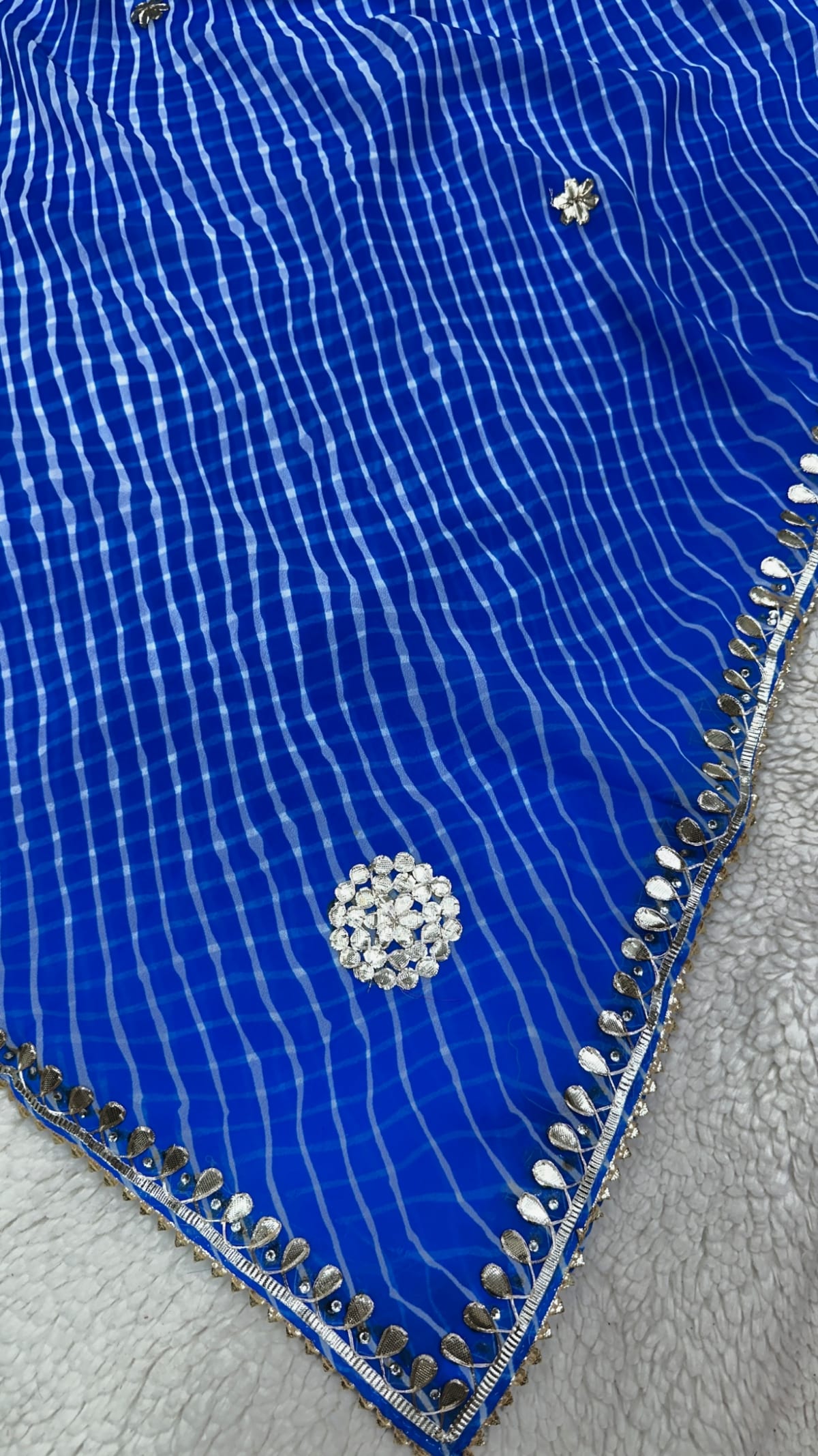 Traditional Leheriya Saree in Fine Georgette Fabric with Handmade Gotta Patti Work – Designer Festive & Wedding Wear Saree