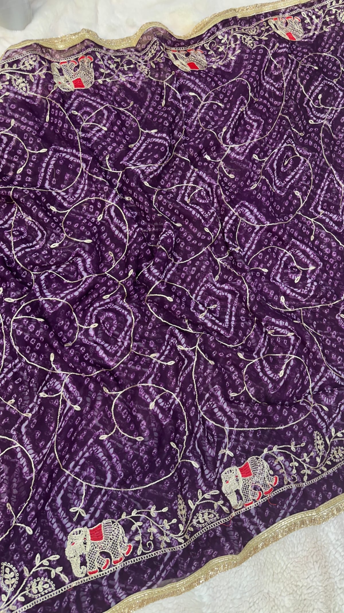 Leheriya Georgette Fabric Saree with Handmade Gotta Patti Work – Traditional Rajasthani Festive & Wedding Wear Saree