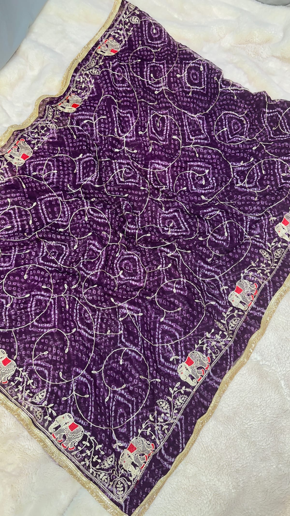 Leheriya Georgette Fabric Saree with Handmade Gotta Patti Work – Traditional Rajasthani Festive & Wedding Wear Saree