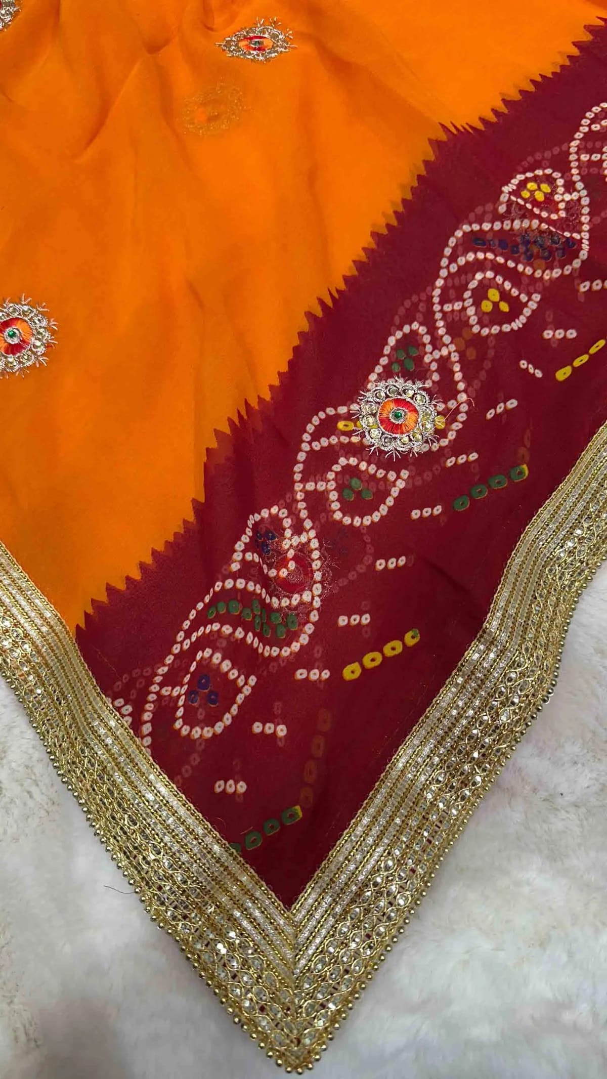 Phulkari Georgette Dupatta with Diamond Butta and Zari Embroidery