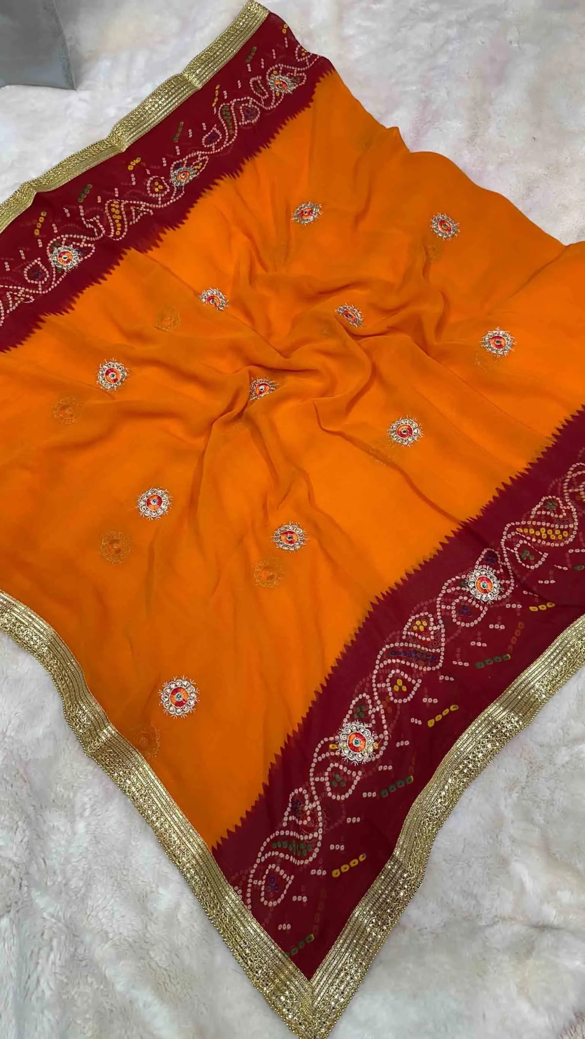 Phulkari Georgette Dupatta with Diamond Butta and Zari Embroidery