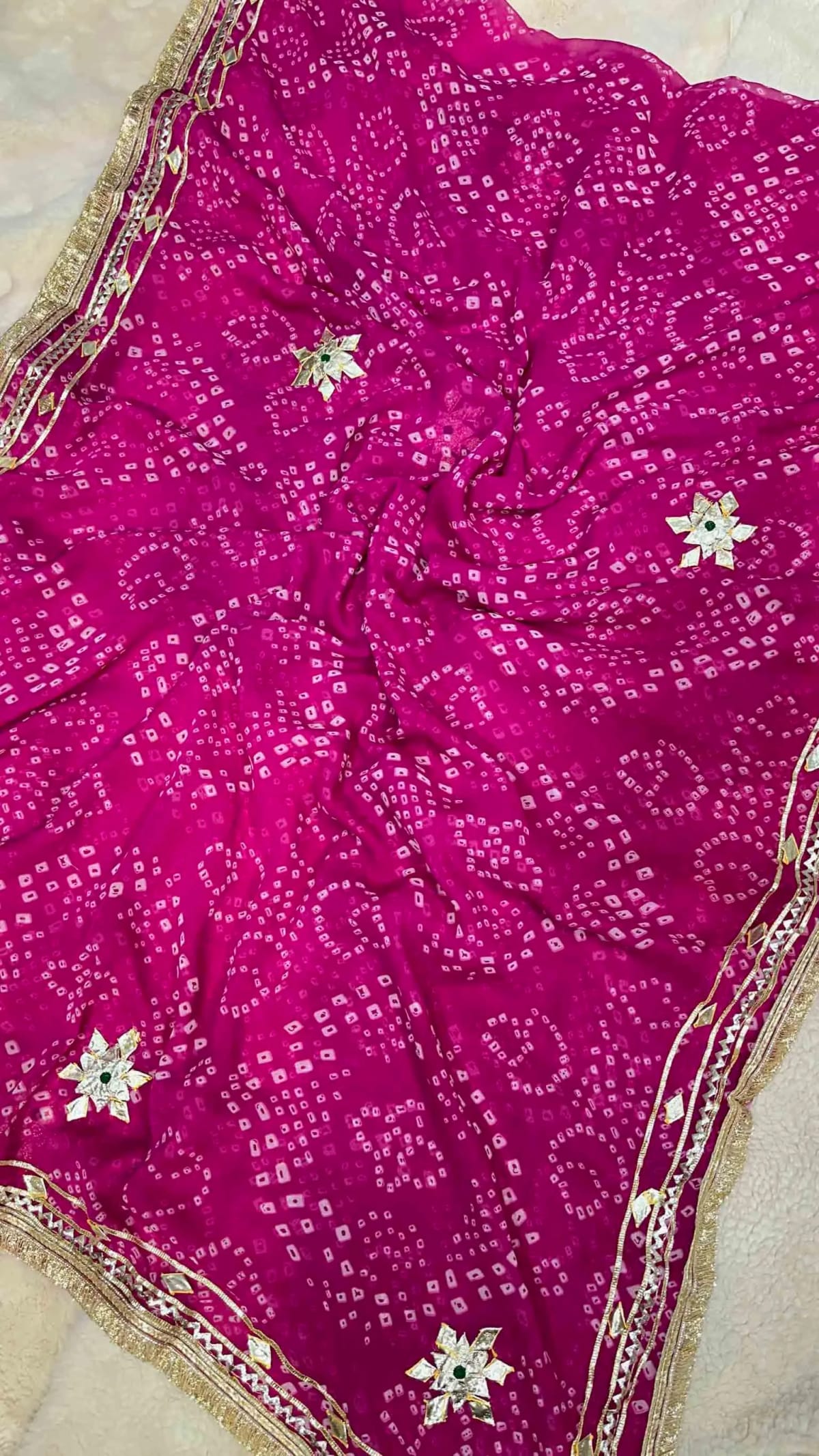 Fancy Bandhej Saree in Fine Georgette Fabric with Kacha Gotta Patti Work – Traditional Festive & Wedding Wear