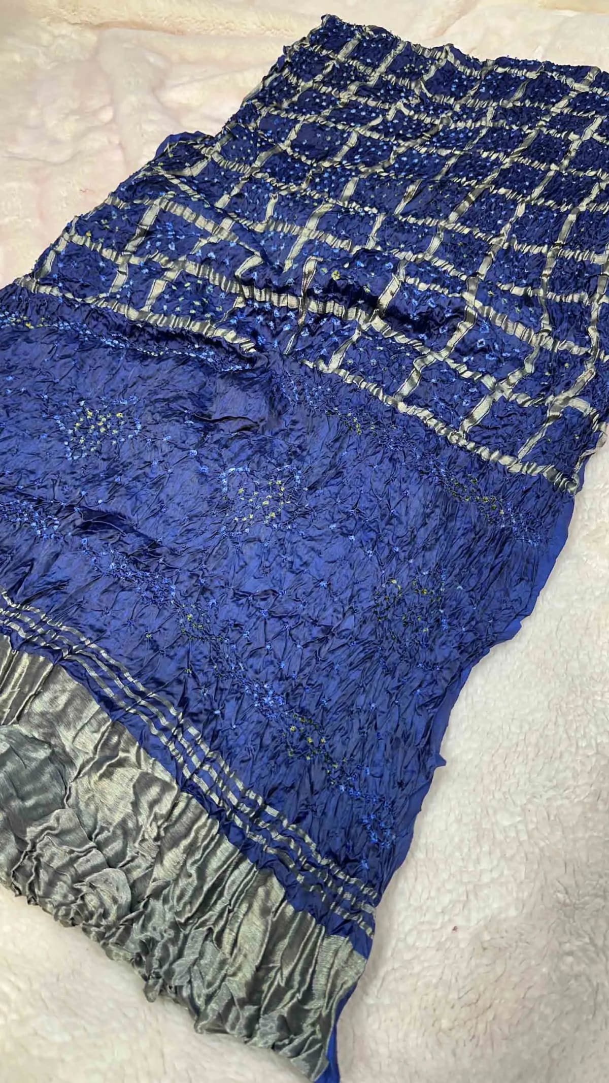 Pure Modal Silk Fabric Hand Bandhej Saree with Lakdi Patta Zari Work – Premium Traditional Designer Saree for Festive & Wedding Wear