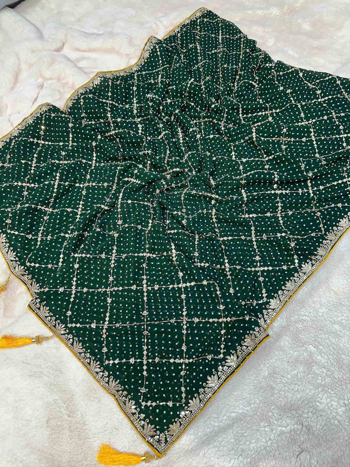 Designer Bandhej Saree in Fine Georgette Fabric with Zari Embroidery & Sequins Work – Festive & Wedding Wear Collection
