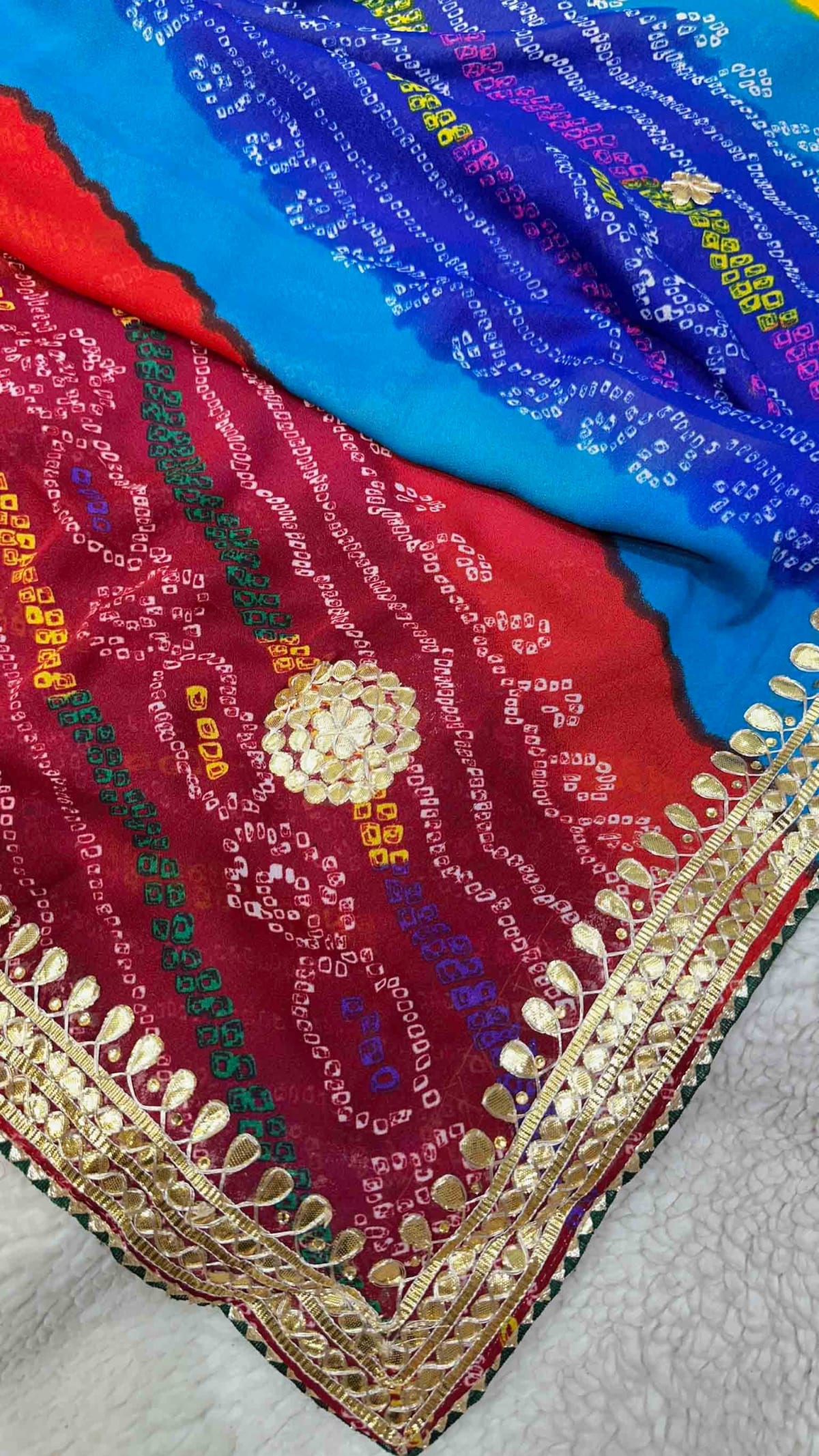 Traditional Bandhej Saree in Fine Georgette Fabric with Handmade Gotta Patti Work – Festive & Wedding Ethnic Wear
