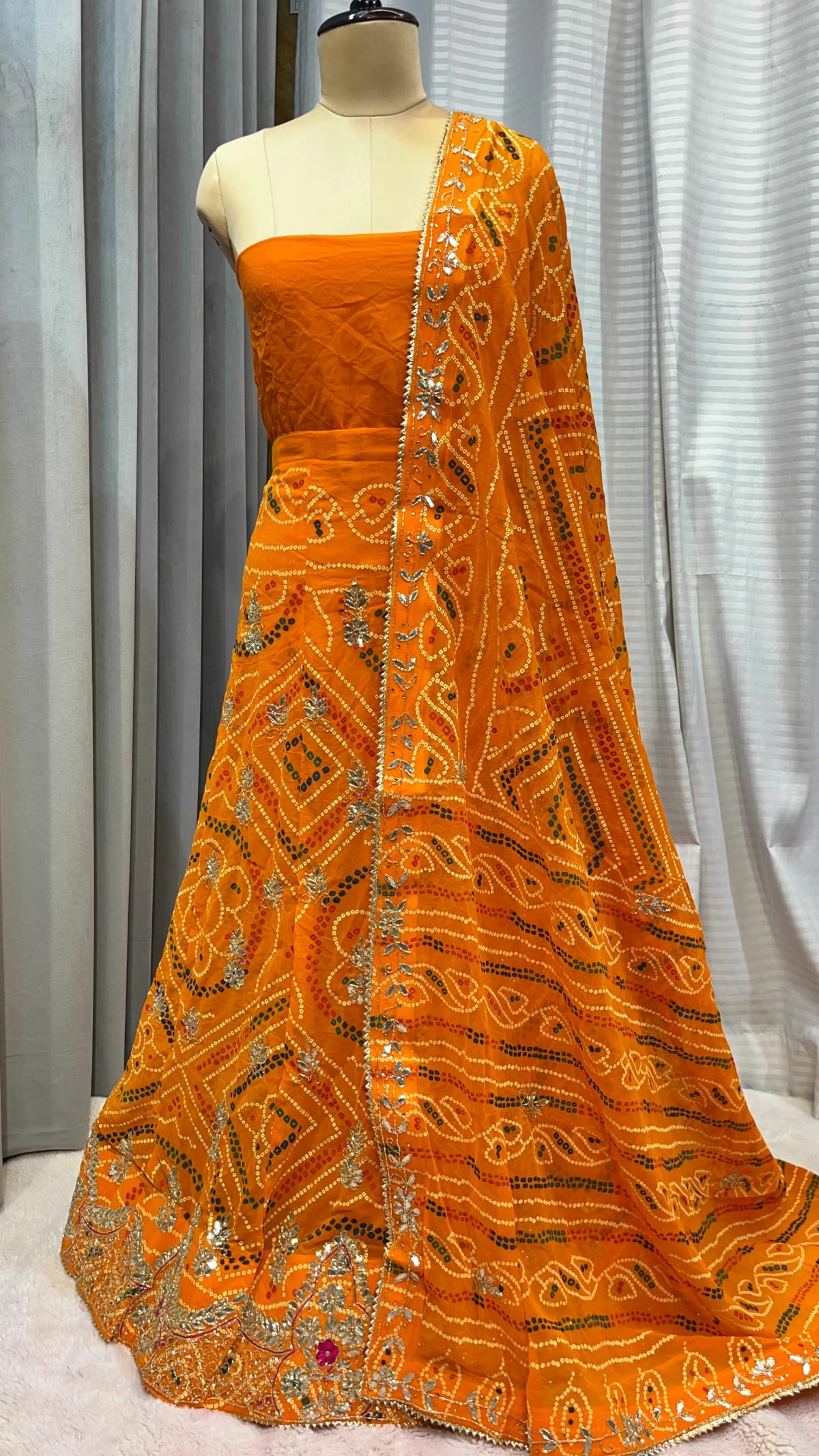 Georgette Fabric Lehenga with Handcrafted Kundan Patti Detailing
