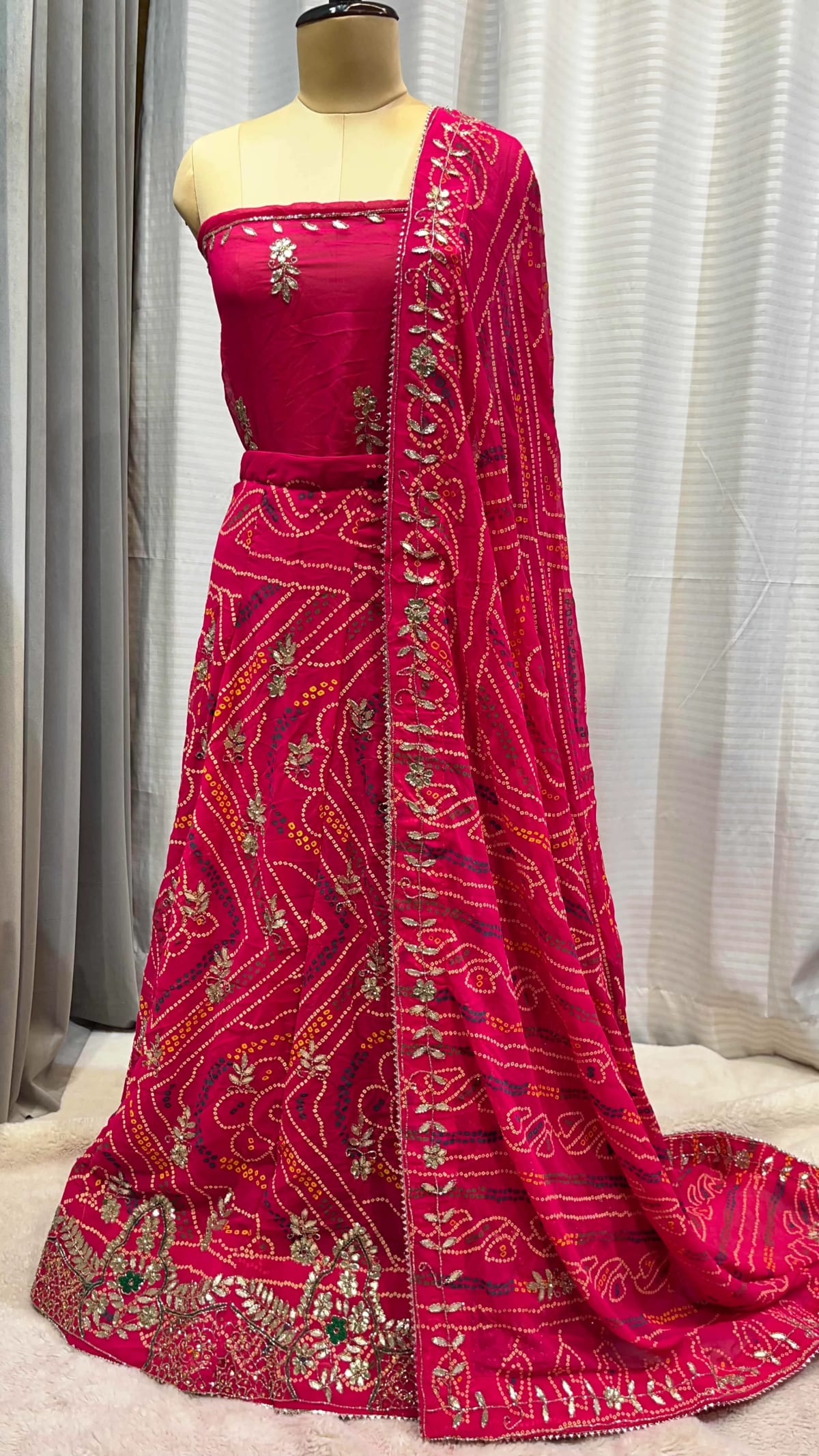 Georgette Fabric Lehenga with Handcrafted Kundan Patti Detailing
