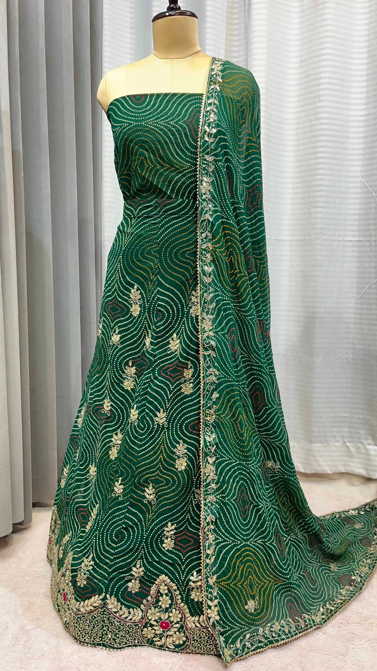Georgette Fabric Lehenga with Handcrafted Kundan Patti Detailing