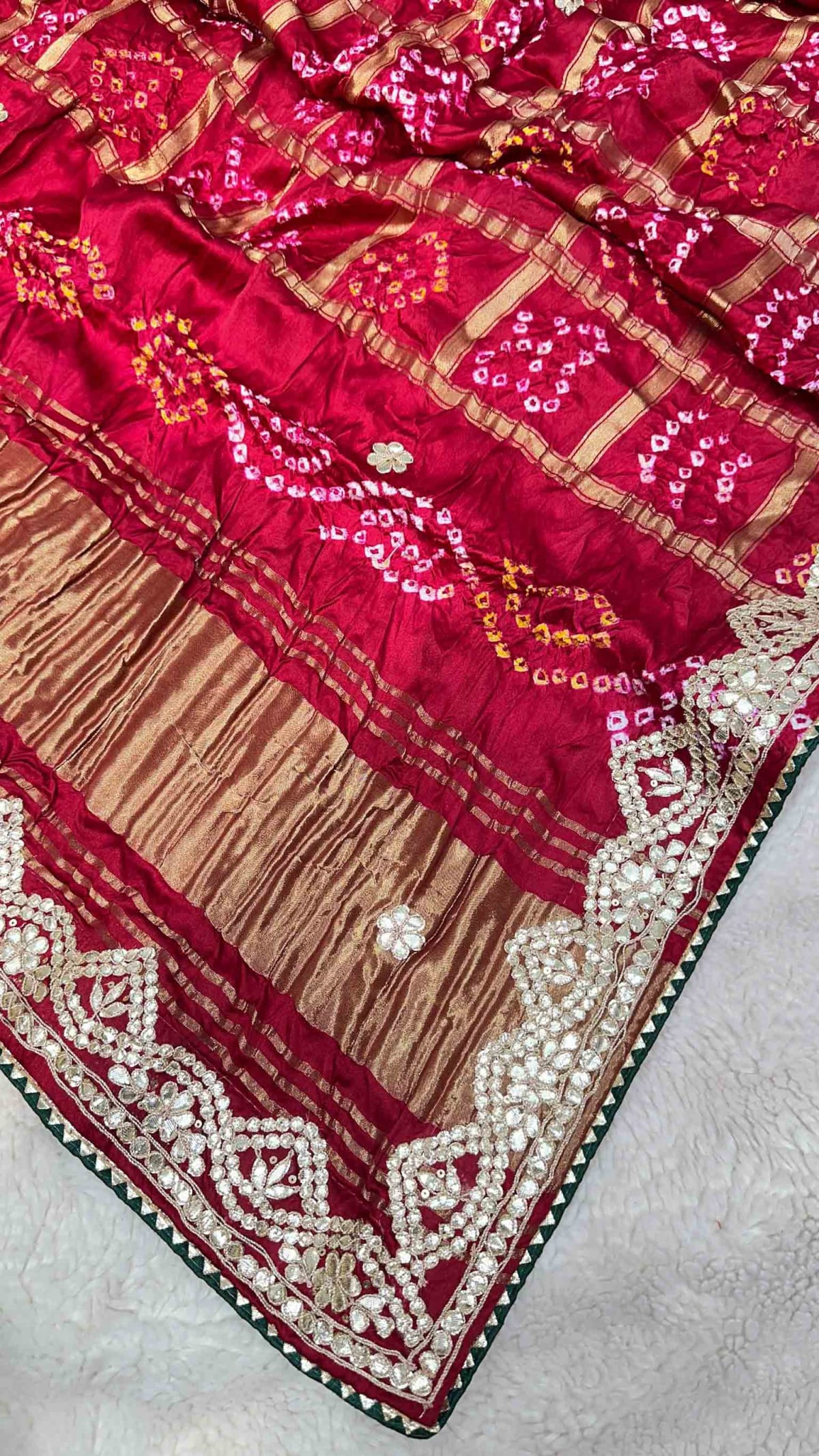 Pure Modal Gaji Silk Fabric Lakdi Patta Dupatta Featuring Zero Gotta Patti Handwork – Premium Designer Ethnic Collection