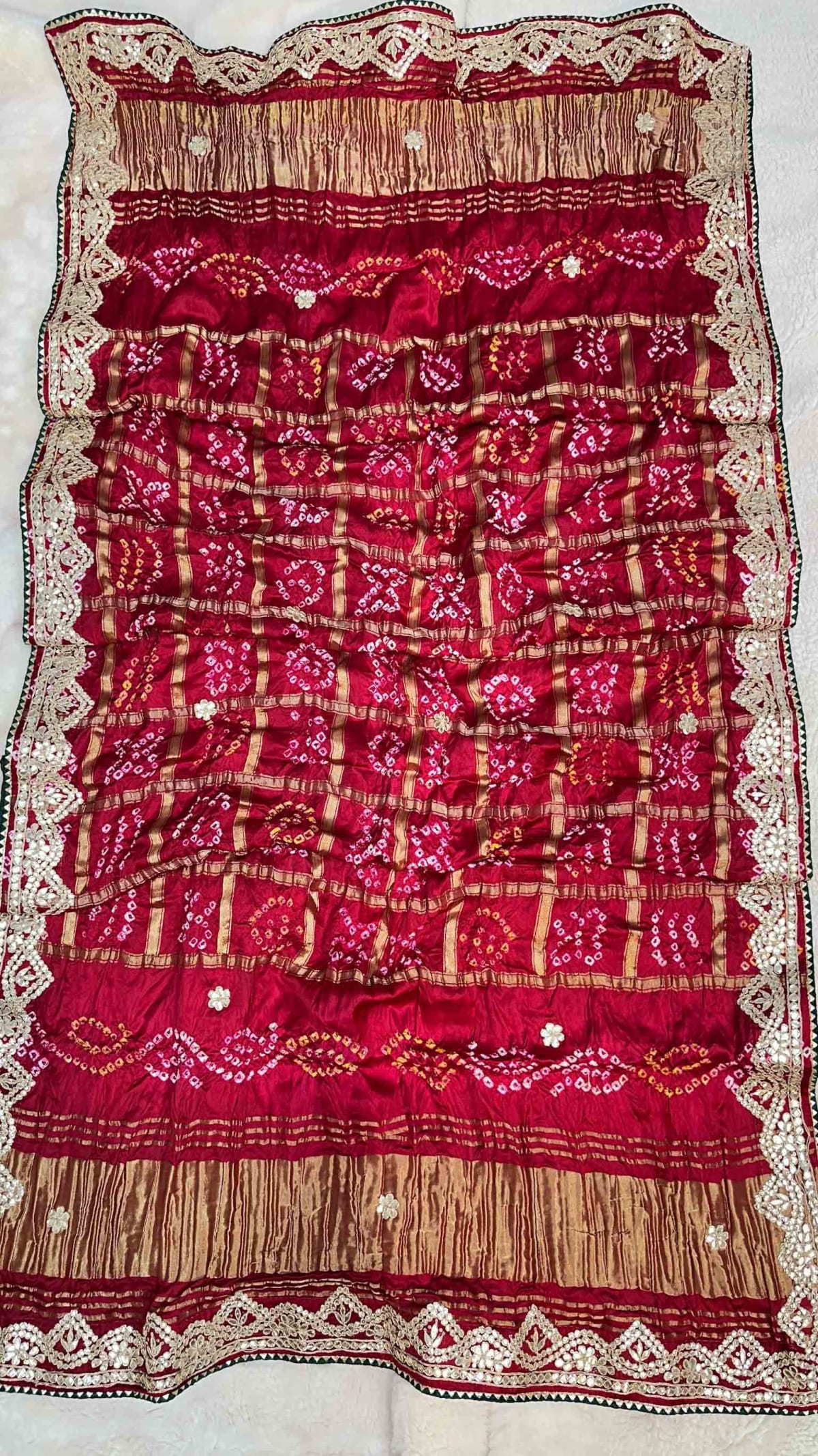 Pure Modal Gaji Silk Fabric Lakdi Patta Dupatta Featuring Zero Gotta Patti Handwork – Premium Designer Ethnic Collection