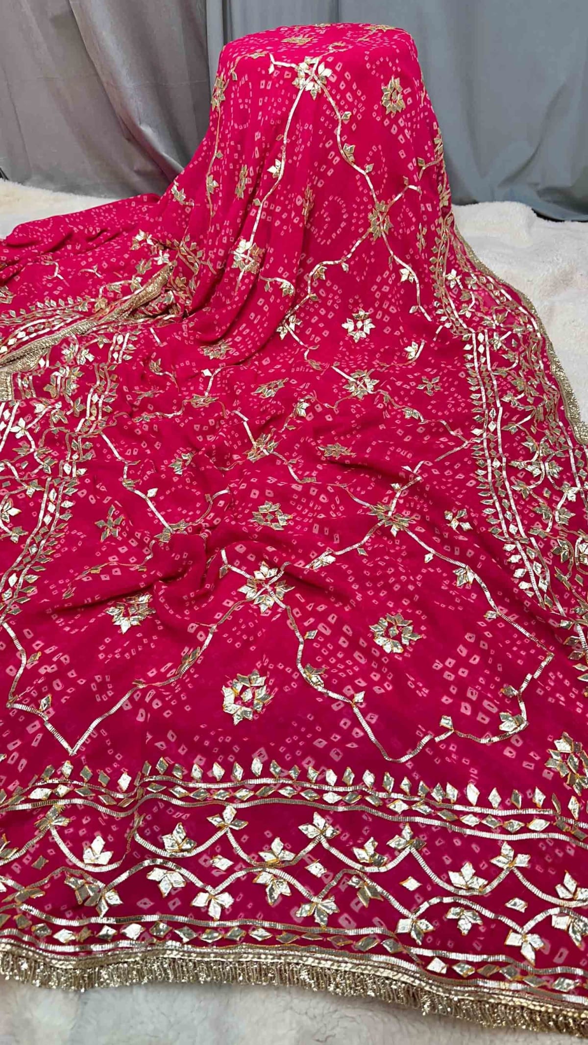 Bandhej Georgette Saree with Handmade Kaccha Gotta Work