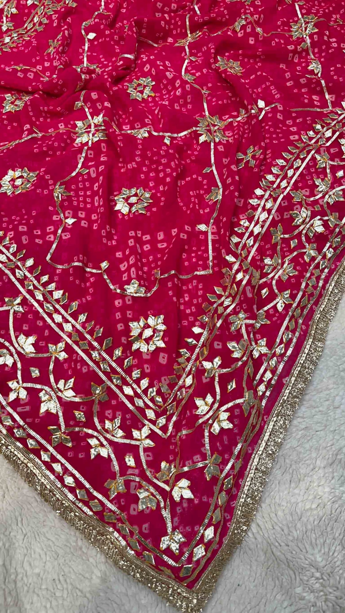 Bandhej Georgette Saree with Handmade Kaccha Gotta Work